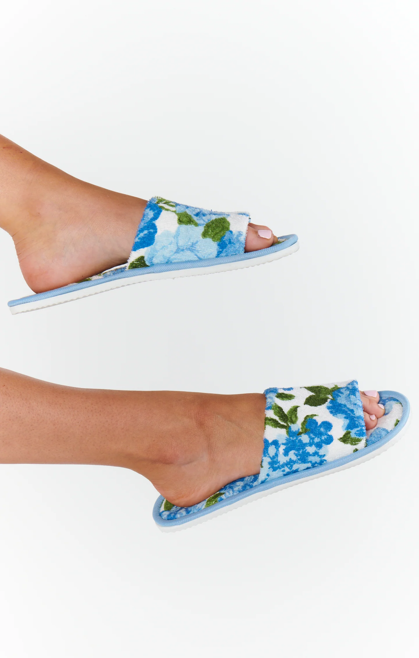 Freshen Up Slippers ~ Cottage Floral Blue Terry - Image 3