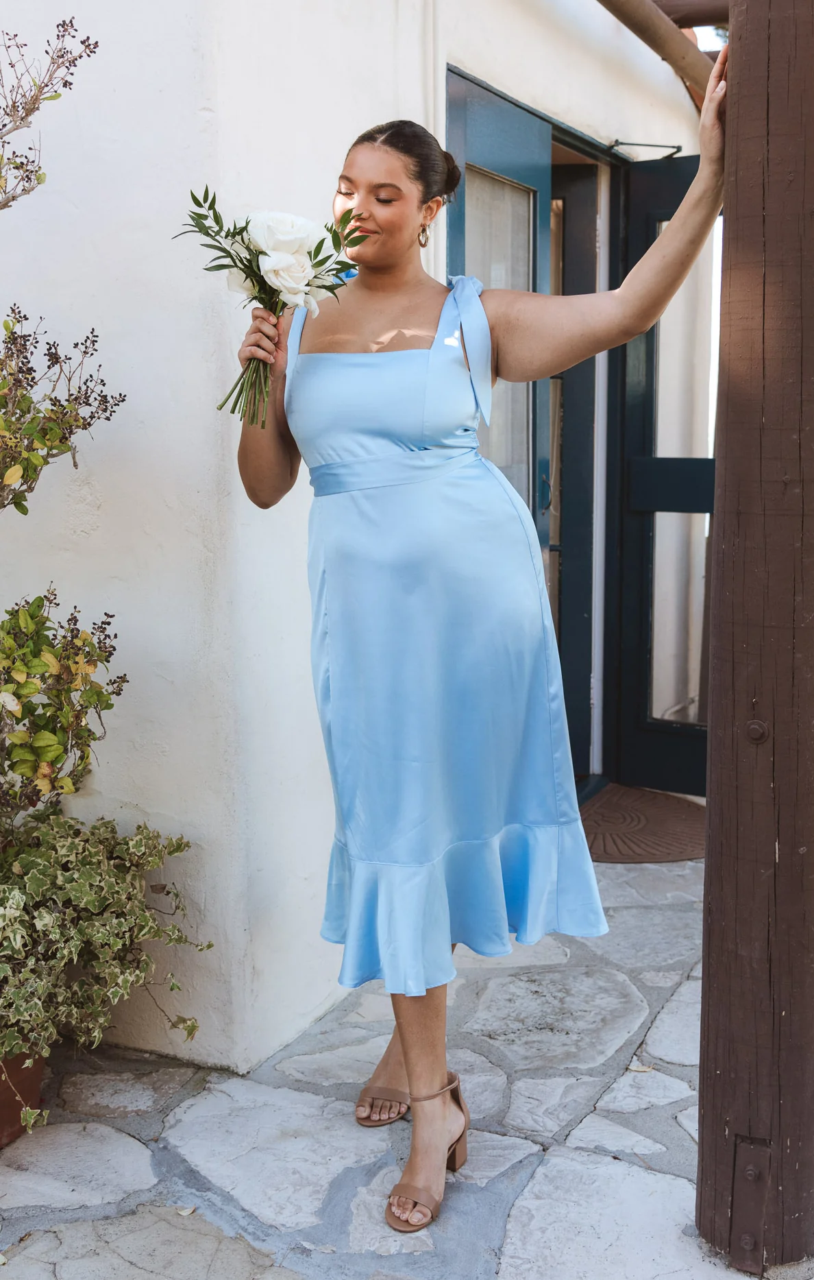 Garden Midi Dress ~ Baby Blue Luxe Satin - Image 7