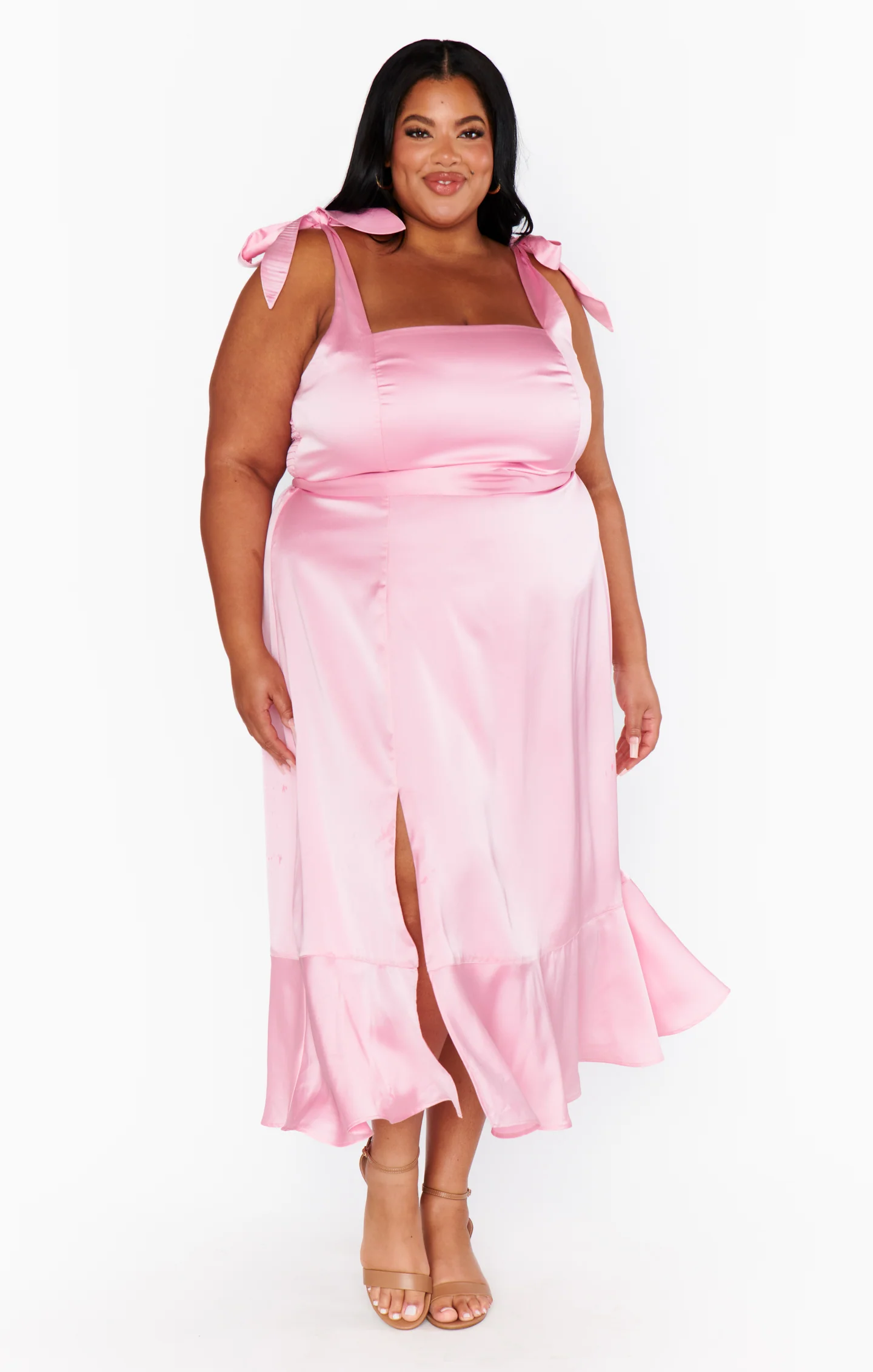 Garden Midi Dress ~ Light Pink Luxe Satin - Image 10