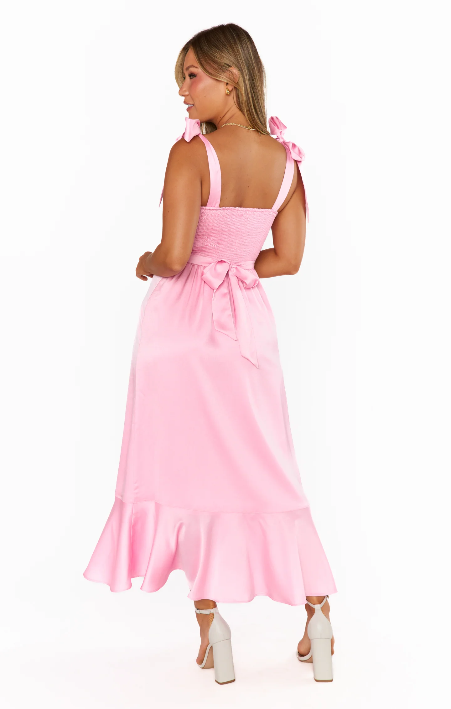 Garden Midi Dress ~ Light Pink Luxe Satin - Image 5