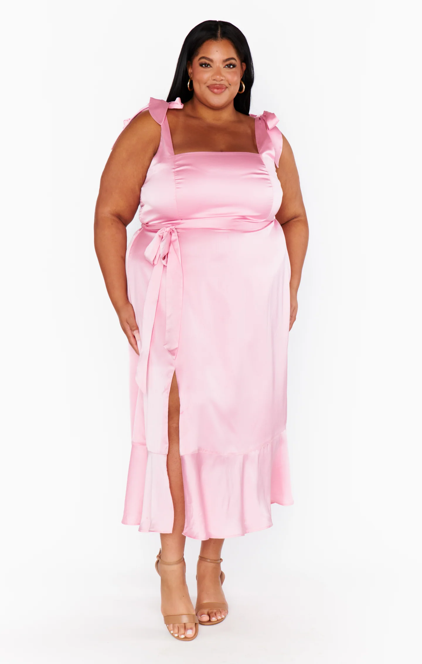 Garden Midi Dress ~ Light Pink Luxe Satin - Image 8