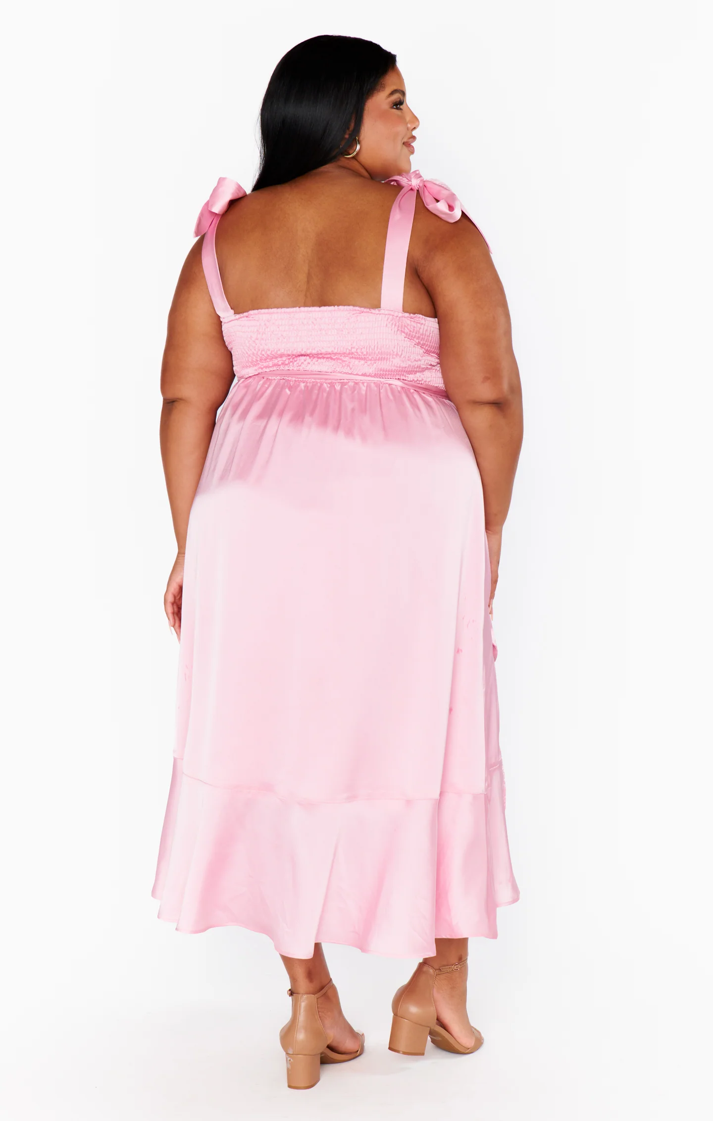 Garden Midi Dress ~ Light Pink Luxe Satin - Image 9