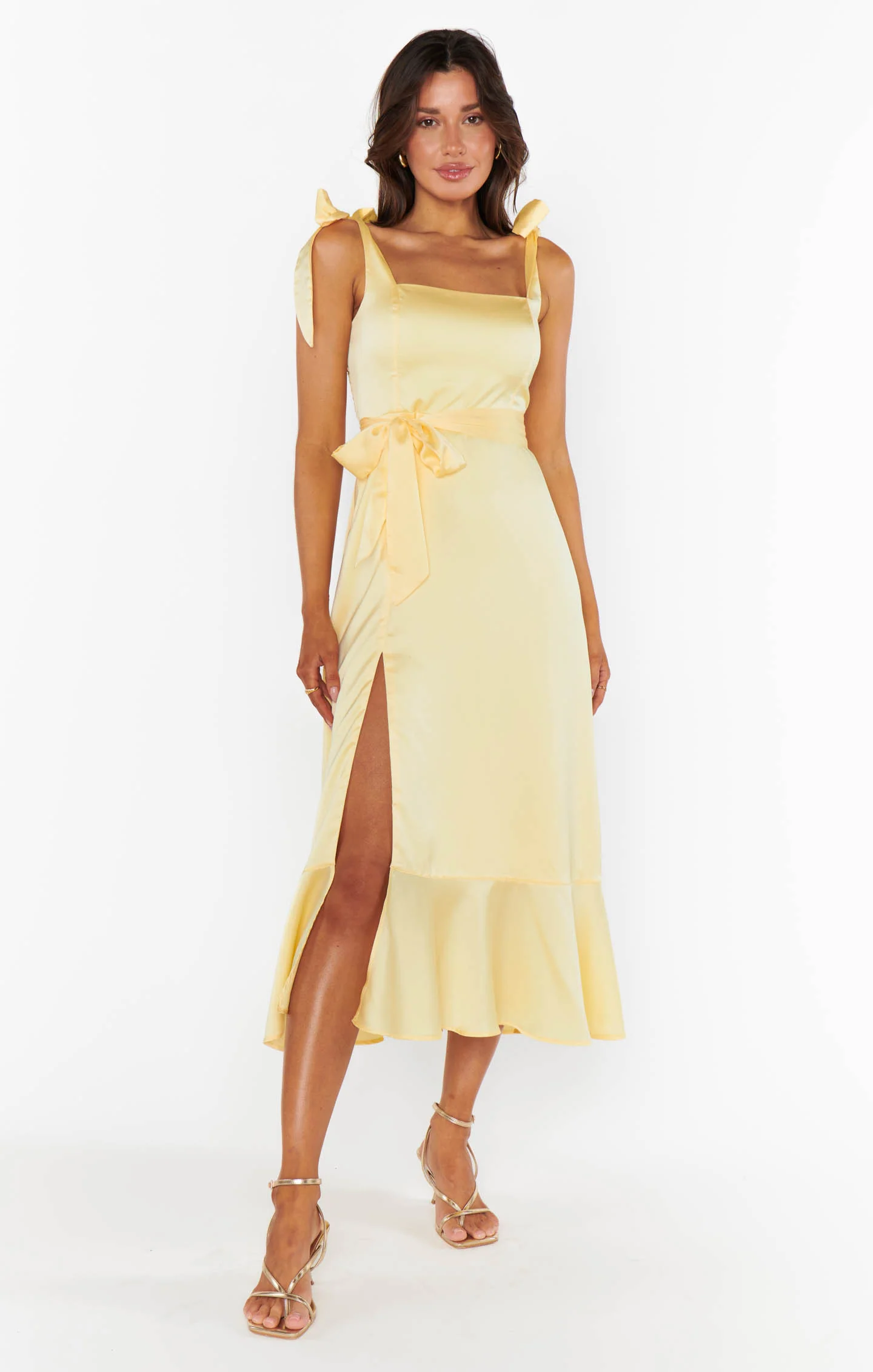 Garden Midi Dress ~ Pale Yellow Luxe Satin - Image 3