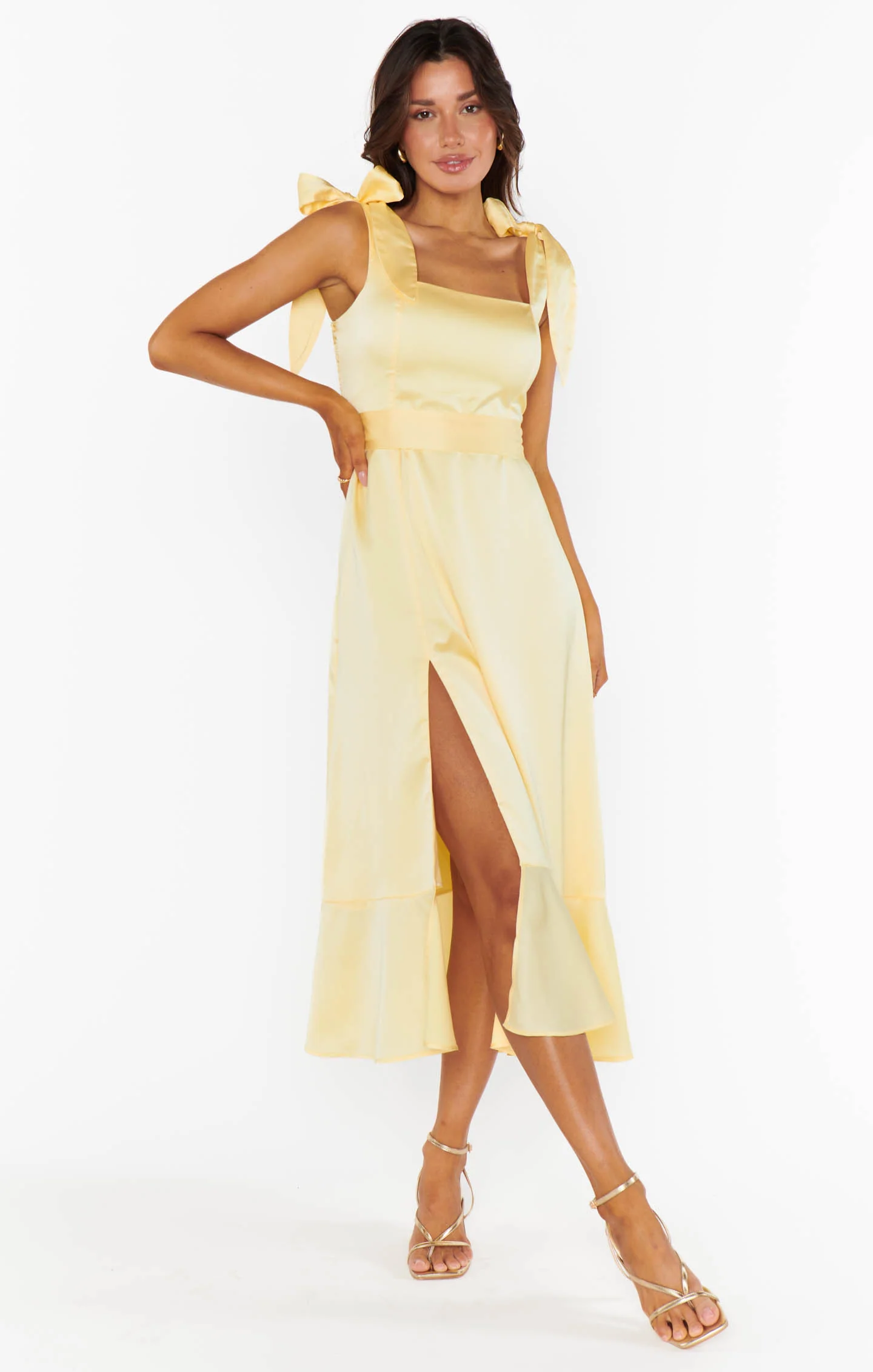 Garden Midi Dress ~ Pale Yellow Luxe Satin - Image 8