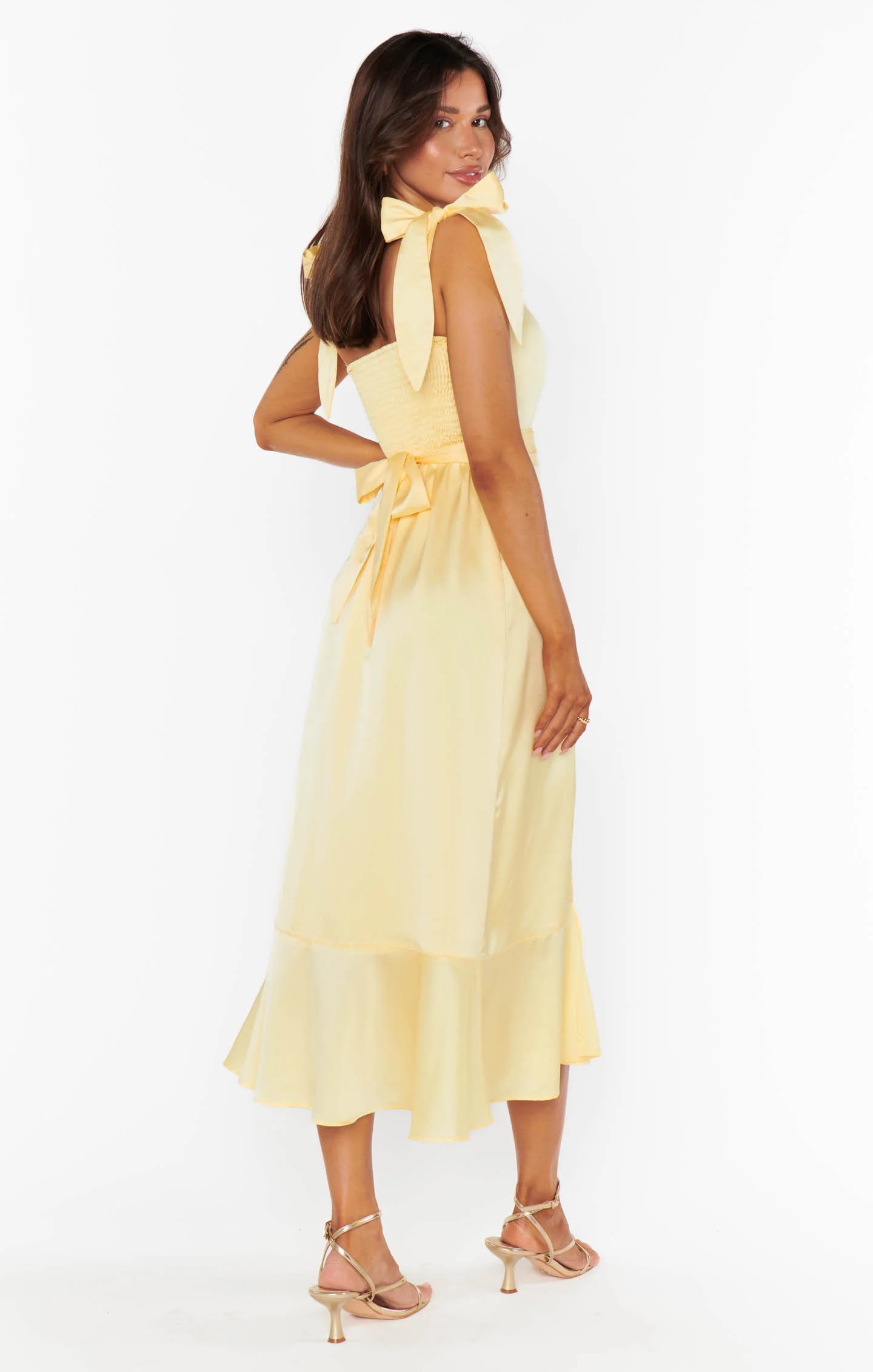 Garden Midi Dress ~ Pale Yellow Luxe Satin - Image 9