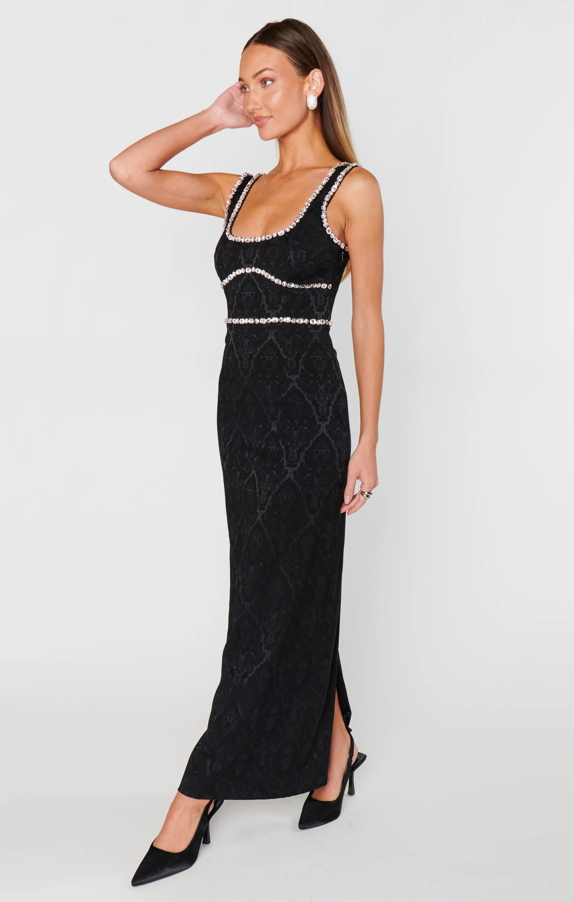 Gina Maxi Dress ~ Black Rhinestone Jacquard - Image 3