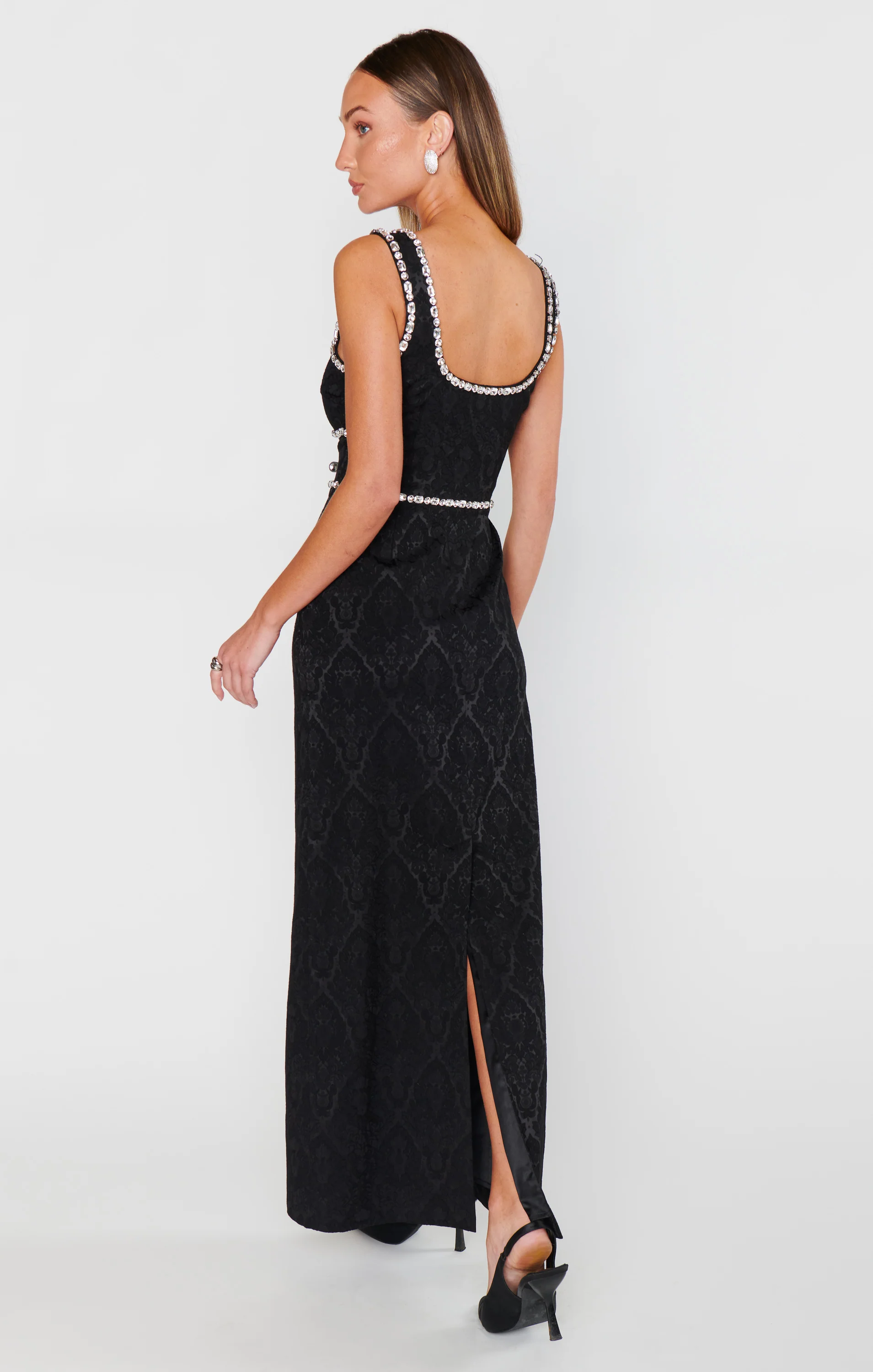 Gina Maxi Dress ~ Black Rhinestone Jacquard - Image 5