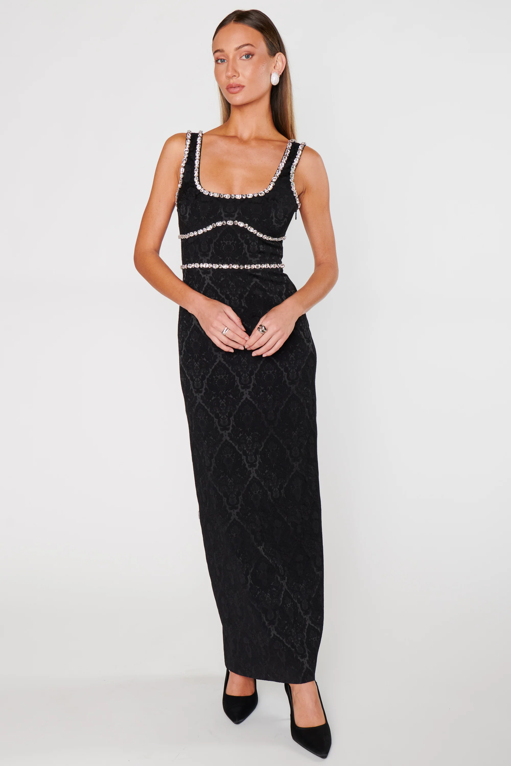 Gina Maxi Dress ~ Black Rhinestone Jacquard - Image 7
