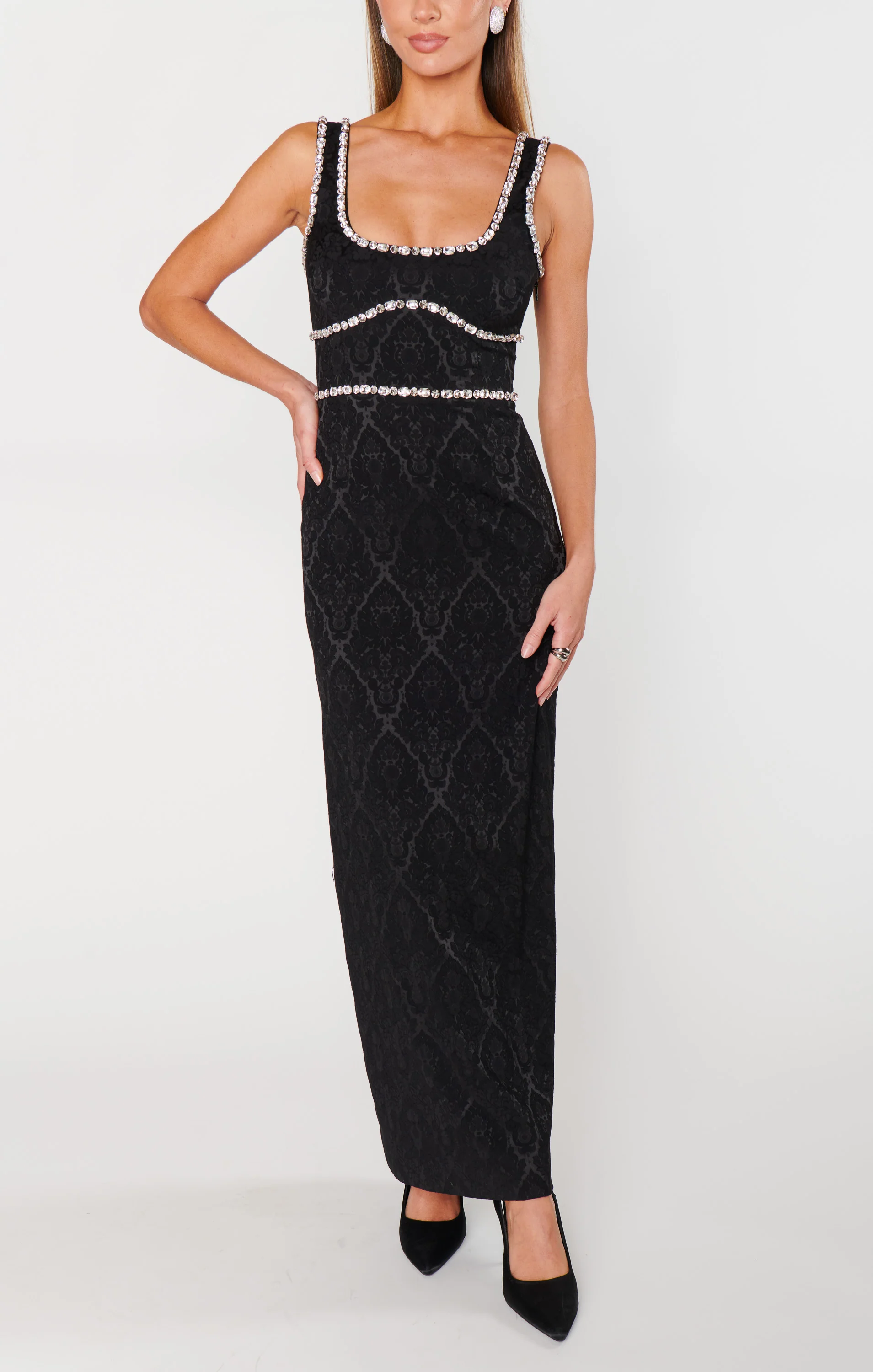 Gina Maxi Dress ~ Black Rhinestone Jacquard - Image 9