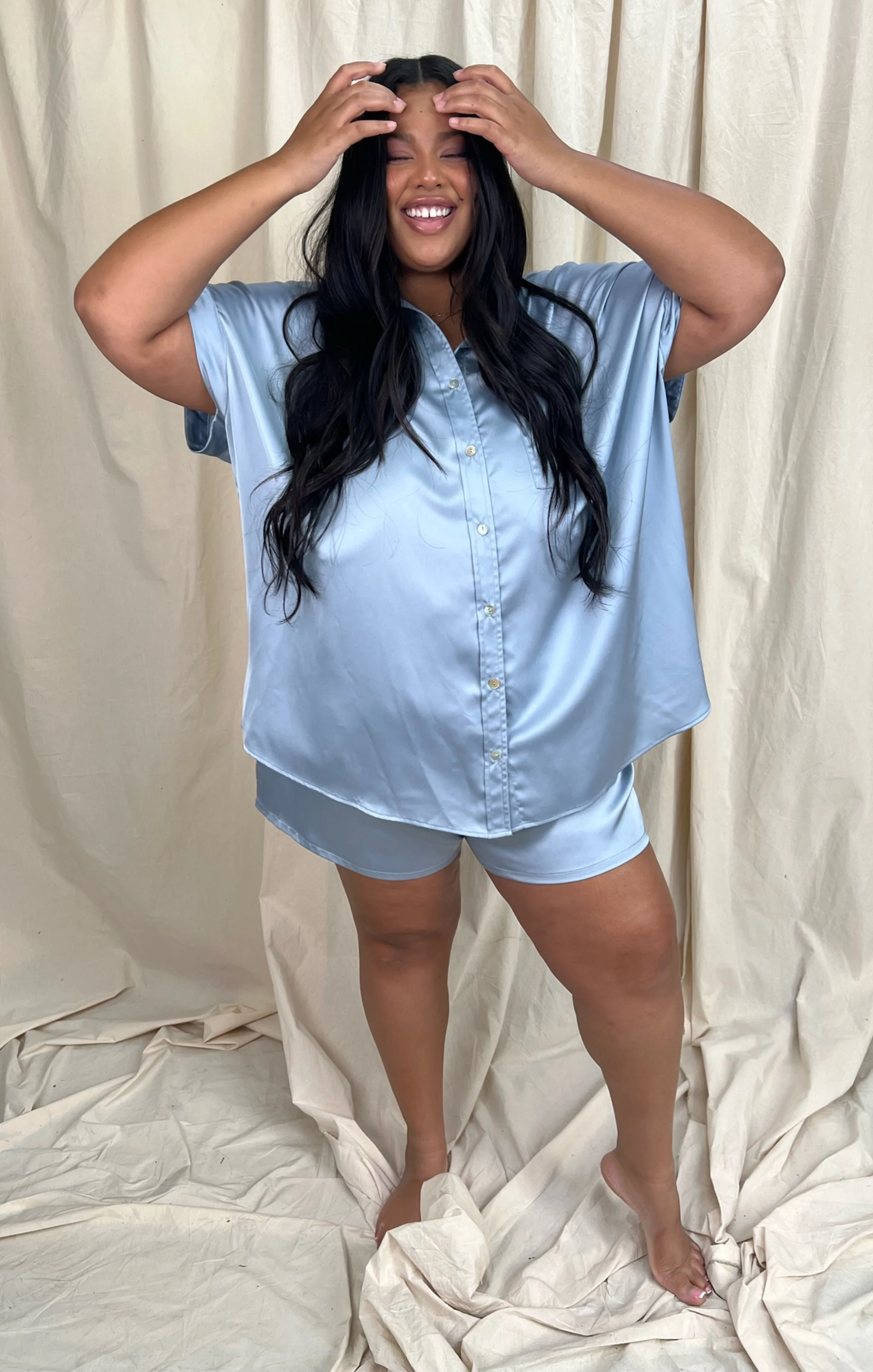 Glam Time Shorts ~ Steel Blue Luxe Satin - Image 12
