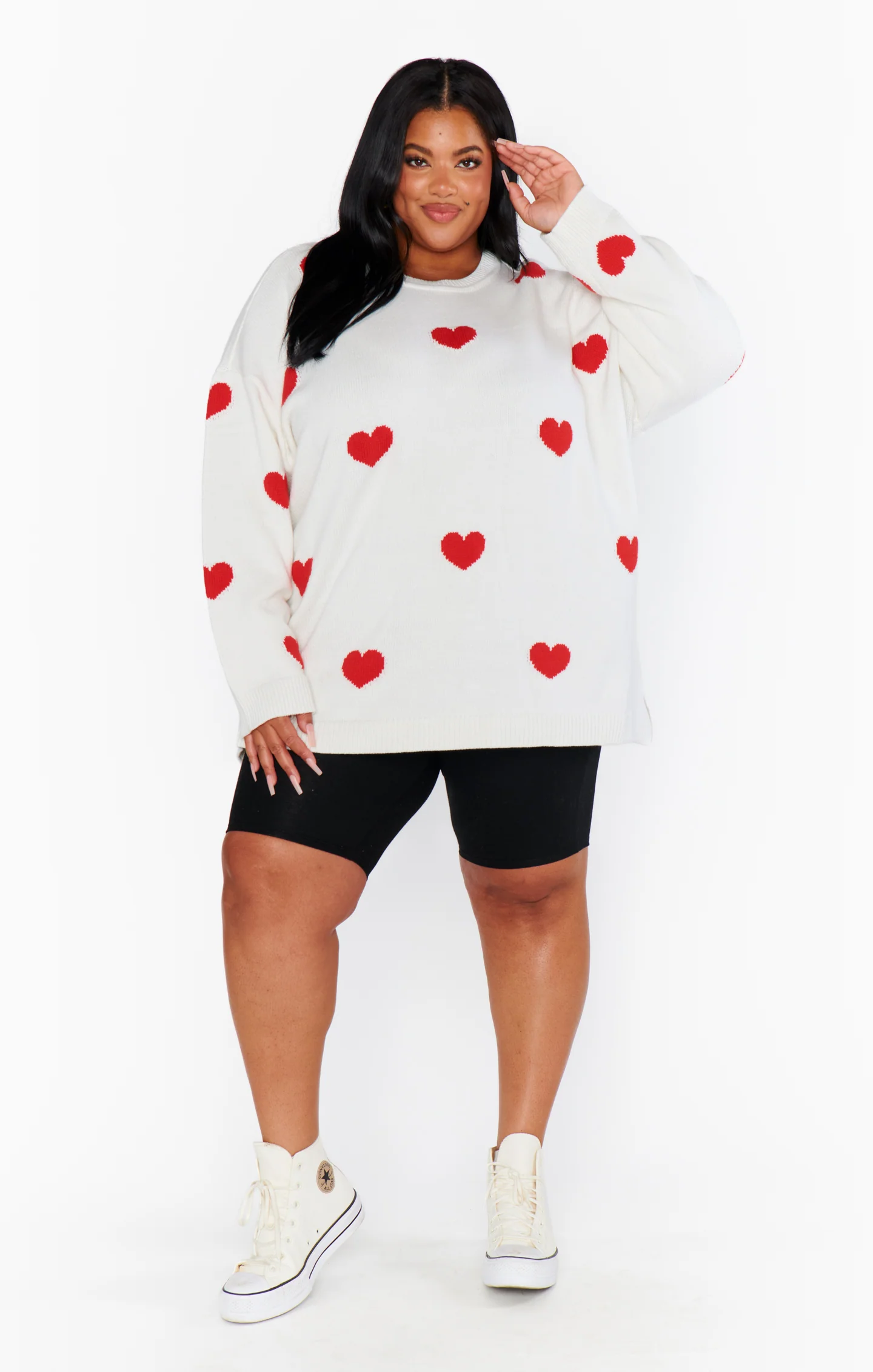 Go To Sweater ~ Tossed Heart Knit Red - Image 3