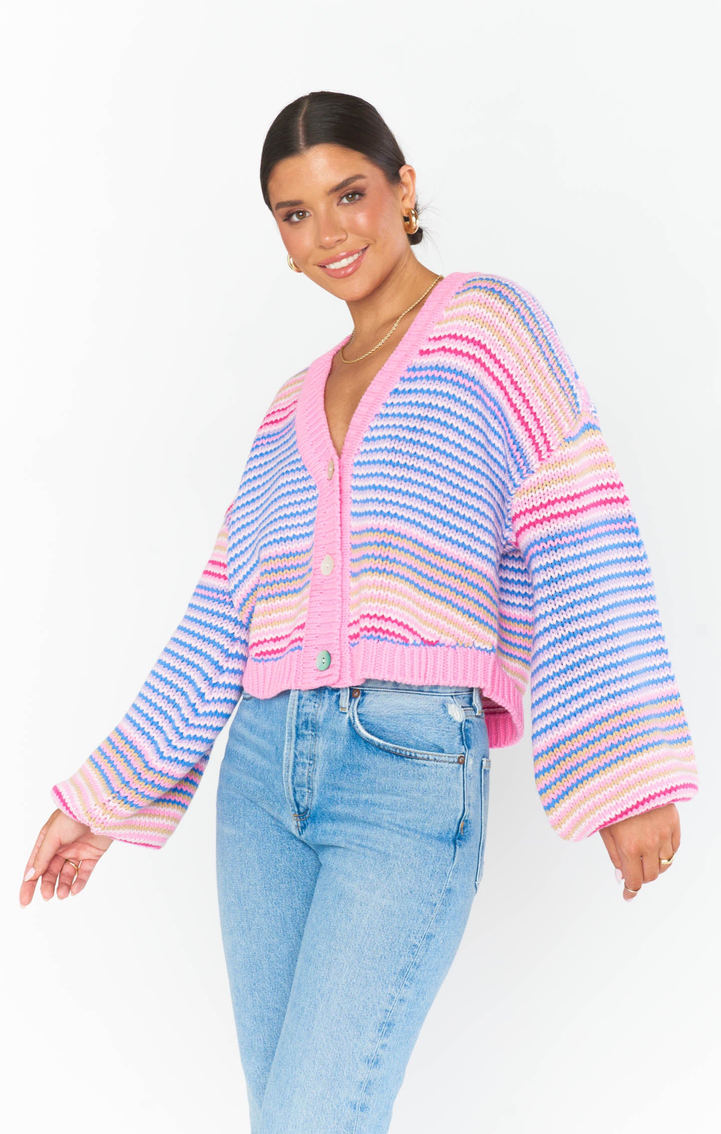Good Karma Cardi ~ Pink Multi Stripe - Image 4