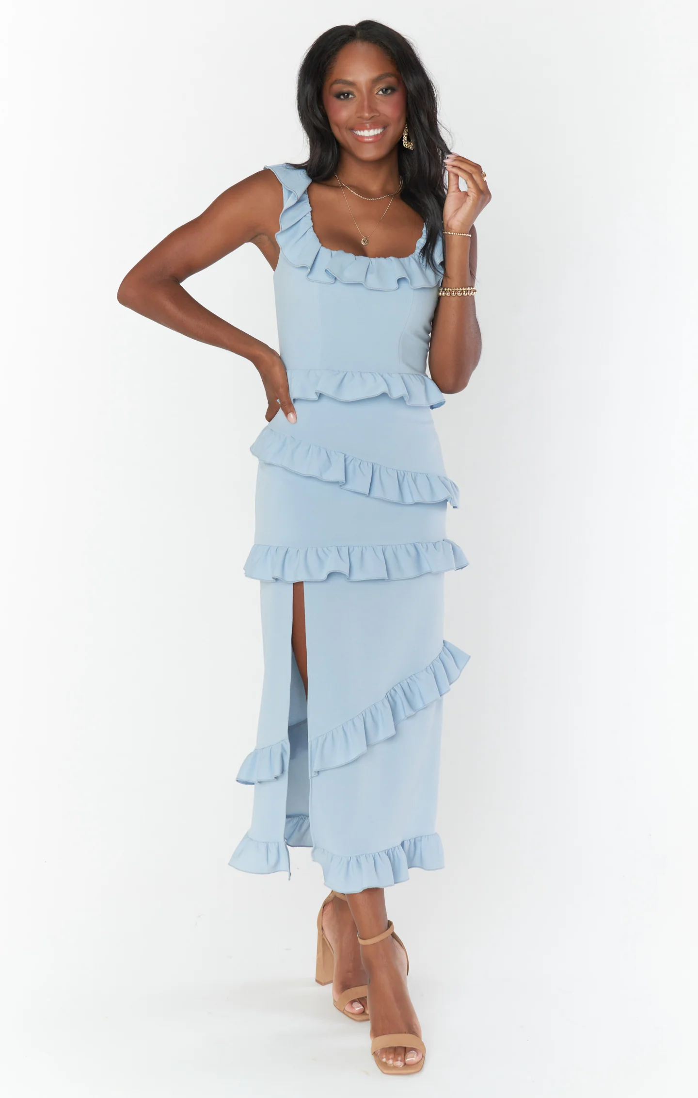 Greta Dress ~ Steel Blue Stretch - Image 3