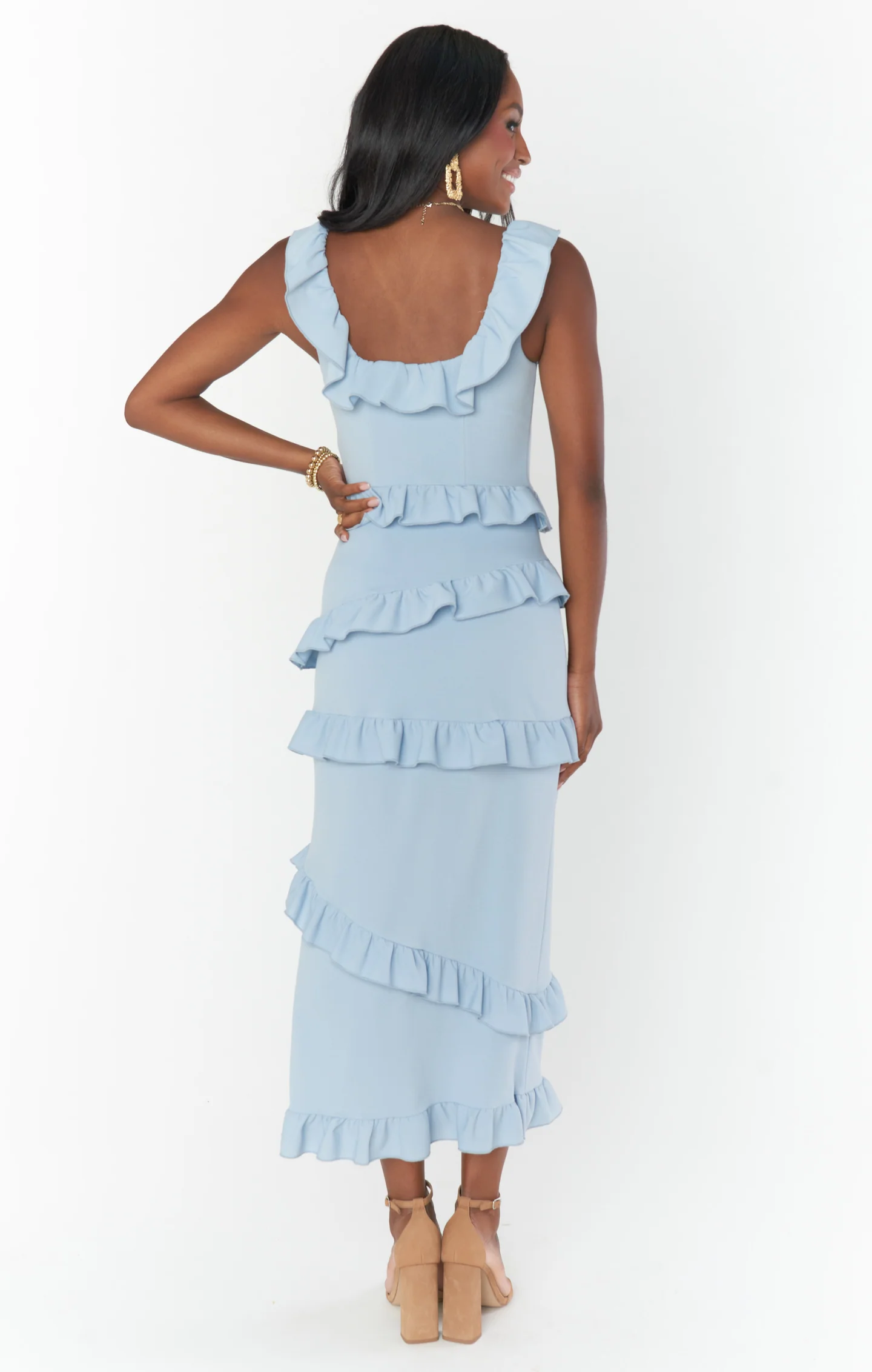 Greta Dress ~ Steel Blue Stretch - Image 9