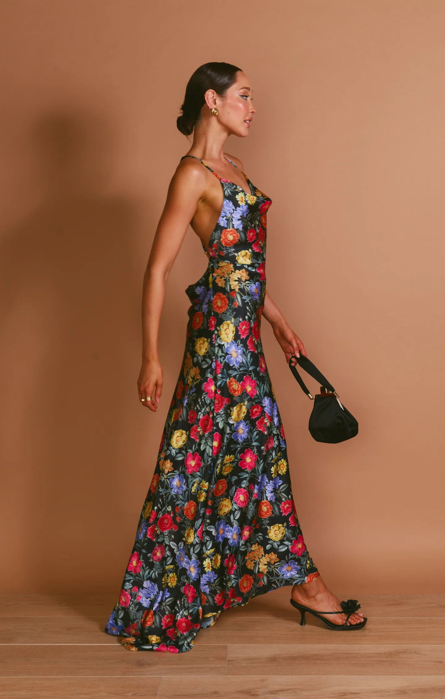 Hailey Slip Dress ~ Charm Peony Black Luxe Satin - Image 2