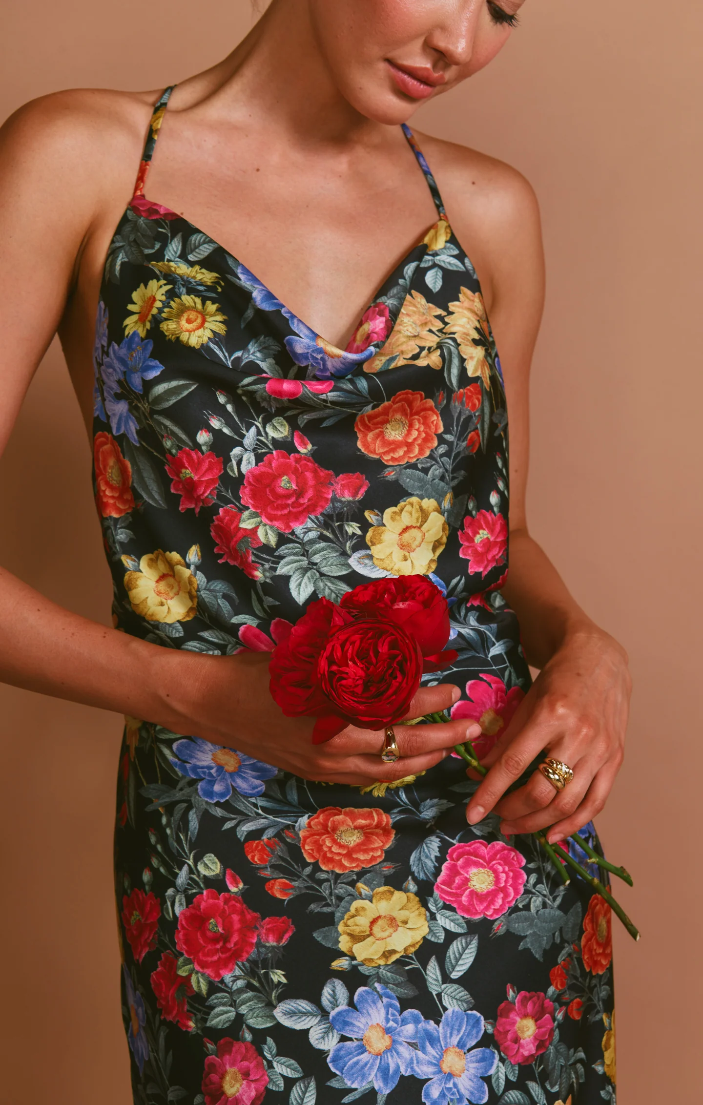 Hailey Slip Dress ~ Charm Peony Black Luxe Satin - Image 3