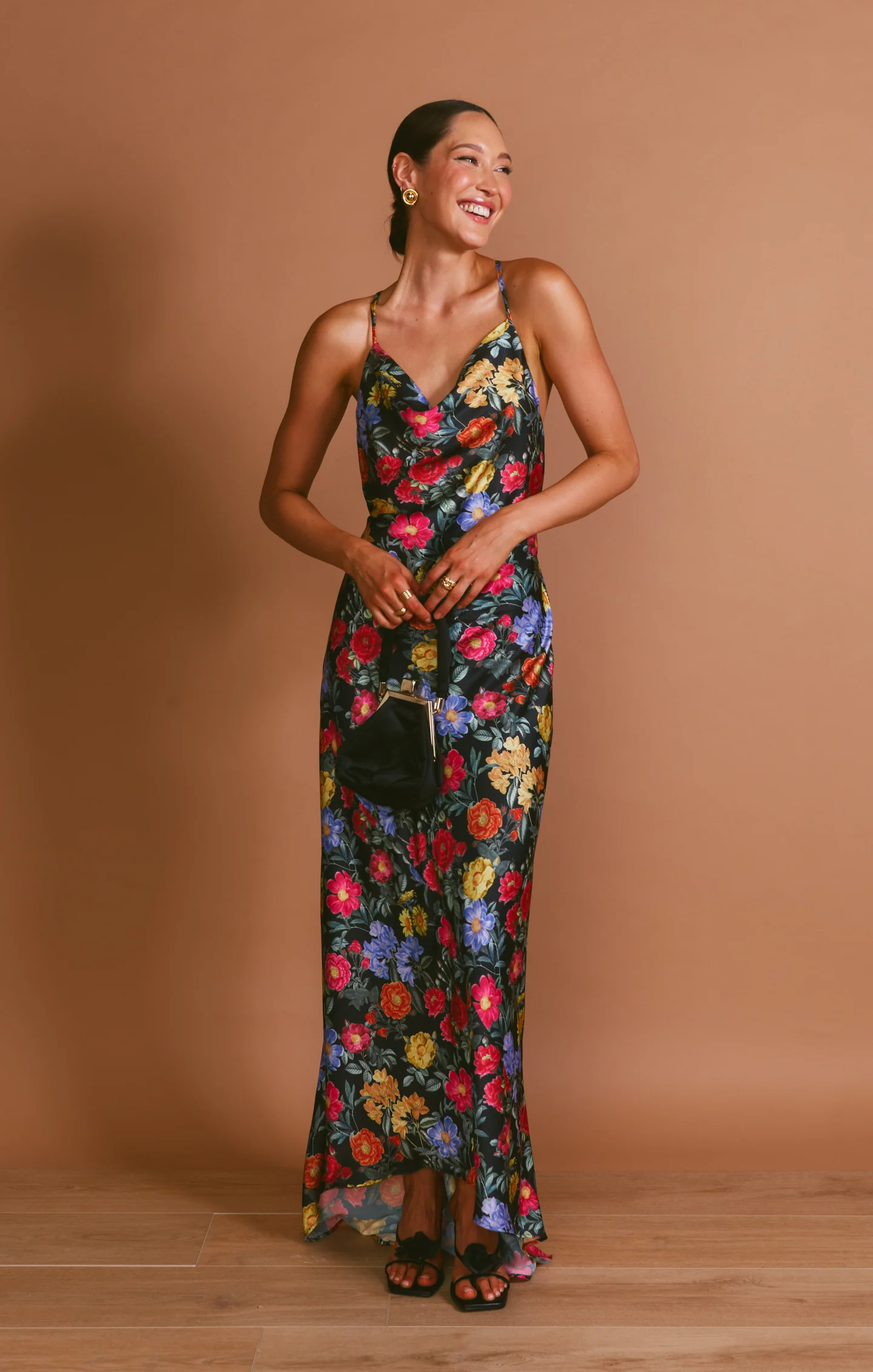 Hailey Slip Dress ~ Charm Peony Black Luxe Satin - Image 4