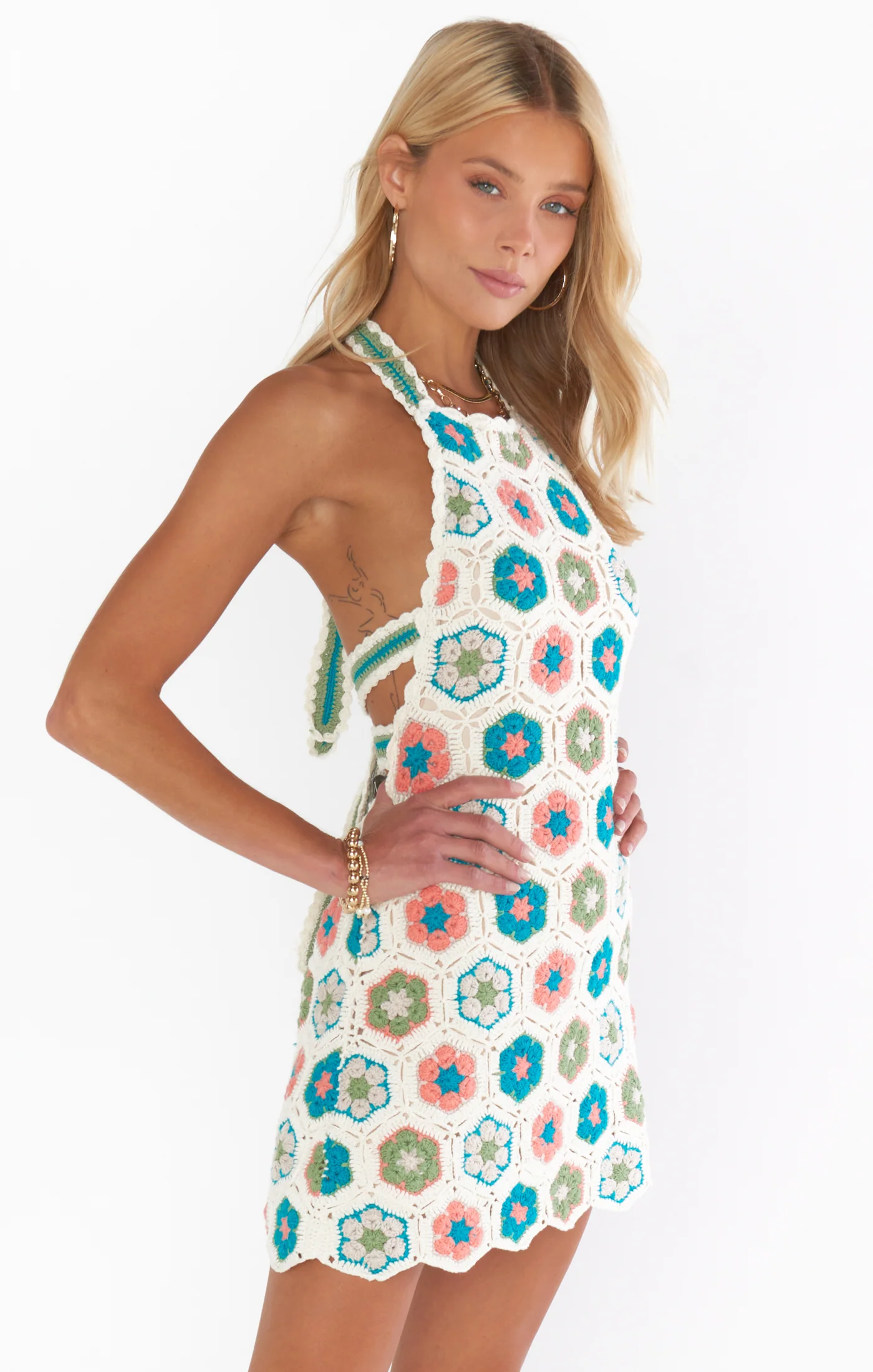 Happy Halter Mini Dress ~ 70S Multi Crochet - Image 4