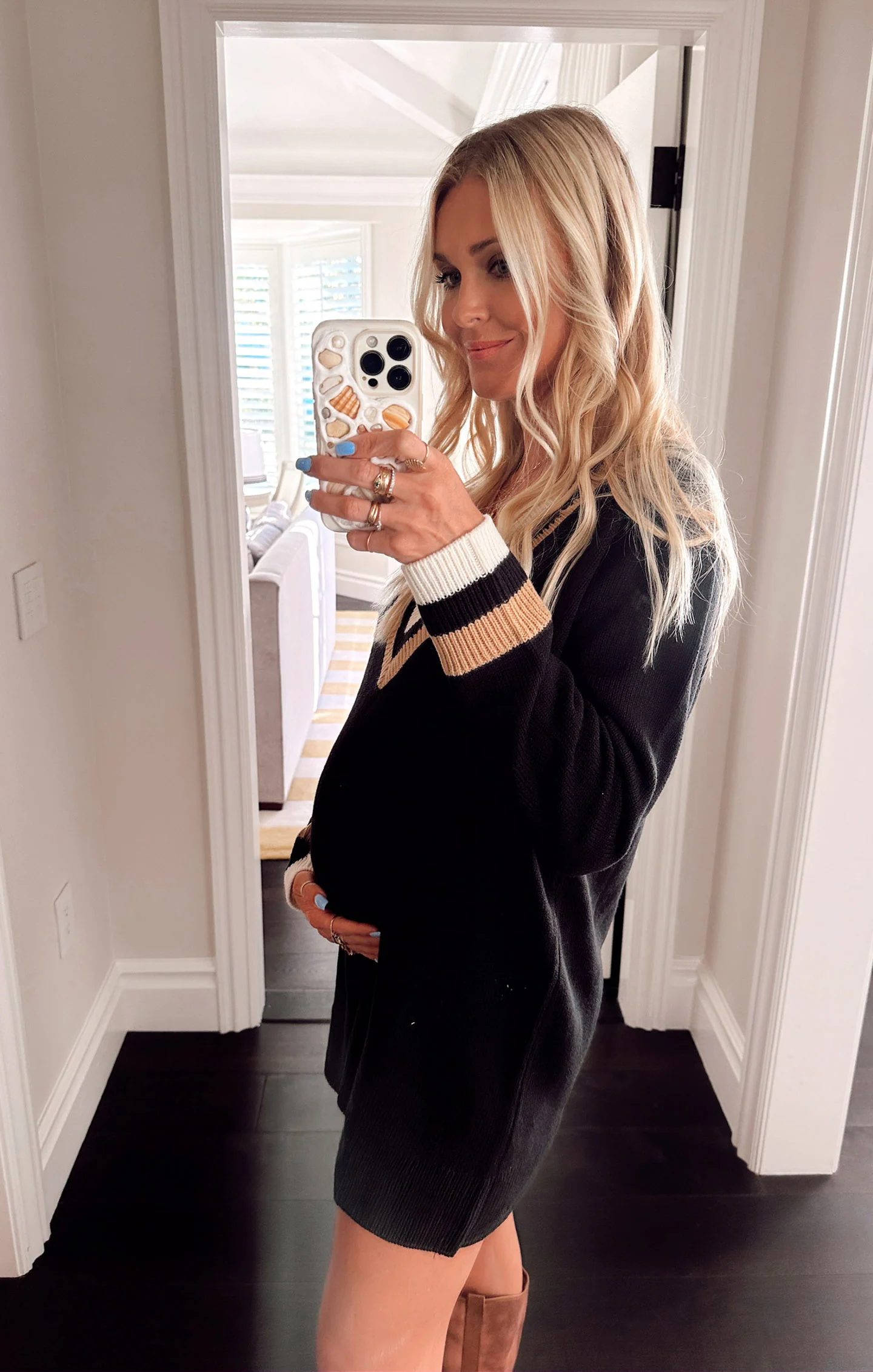 Hartford Sweater Dress ~ Black Varsity Stripe Knit - Image 11