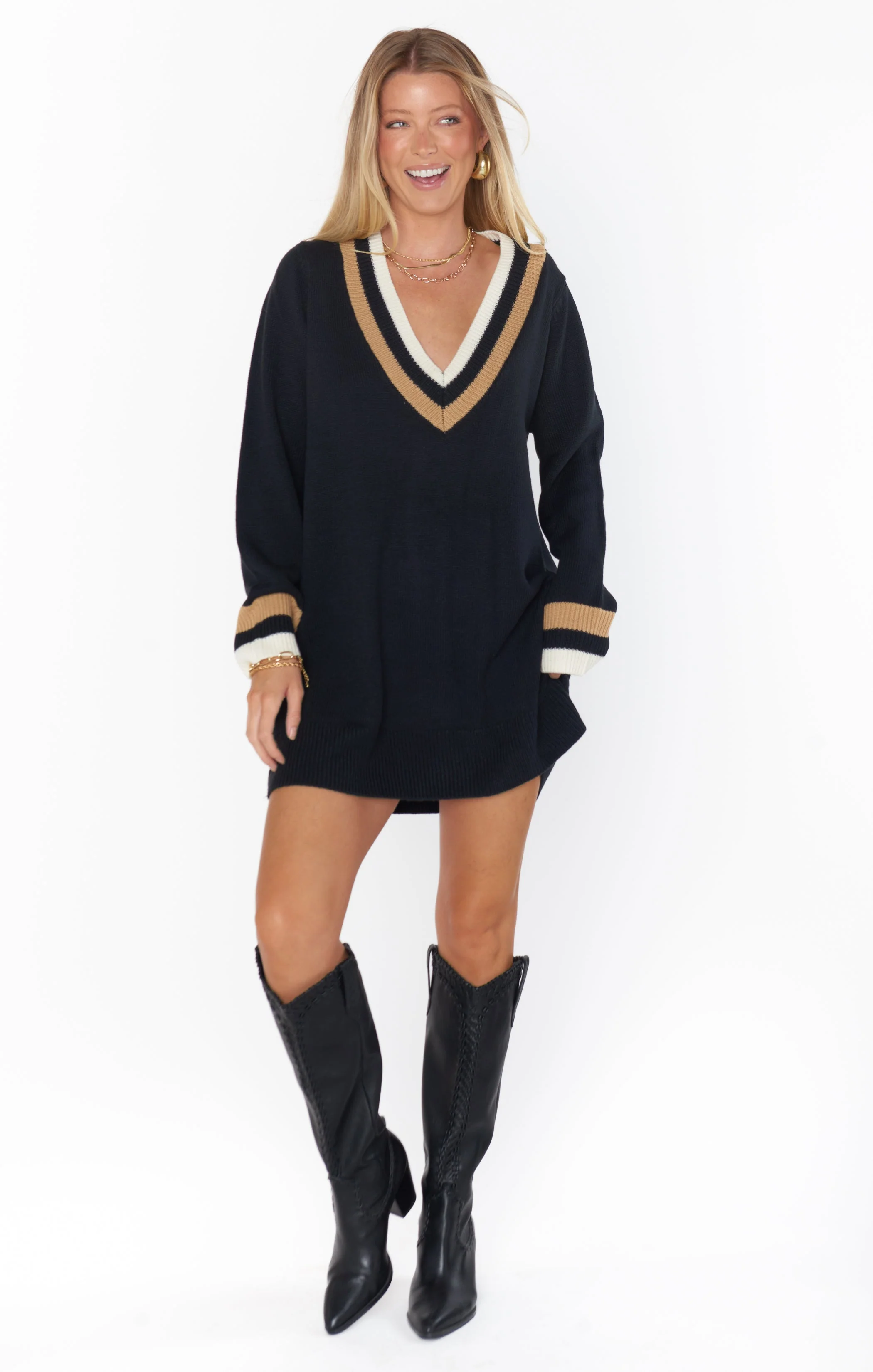 Hartford Sweater Dress ~ Black Varsity Stripe Knit - Image 15