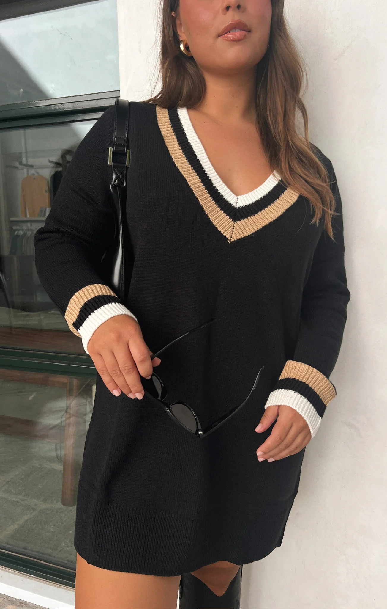 Hartford Sweater Dress ~ Black Varsity Stripe Knit - Image 2