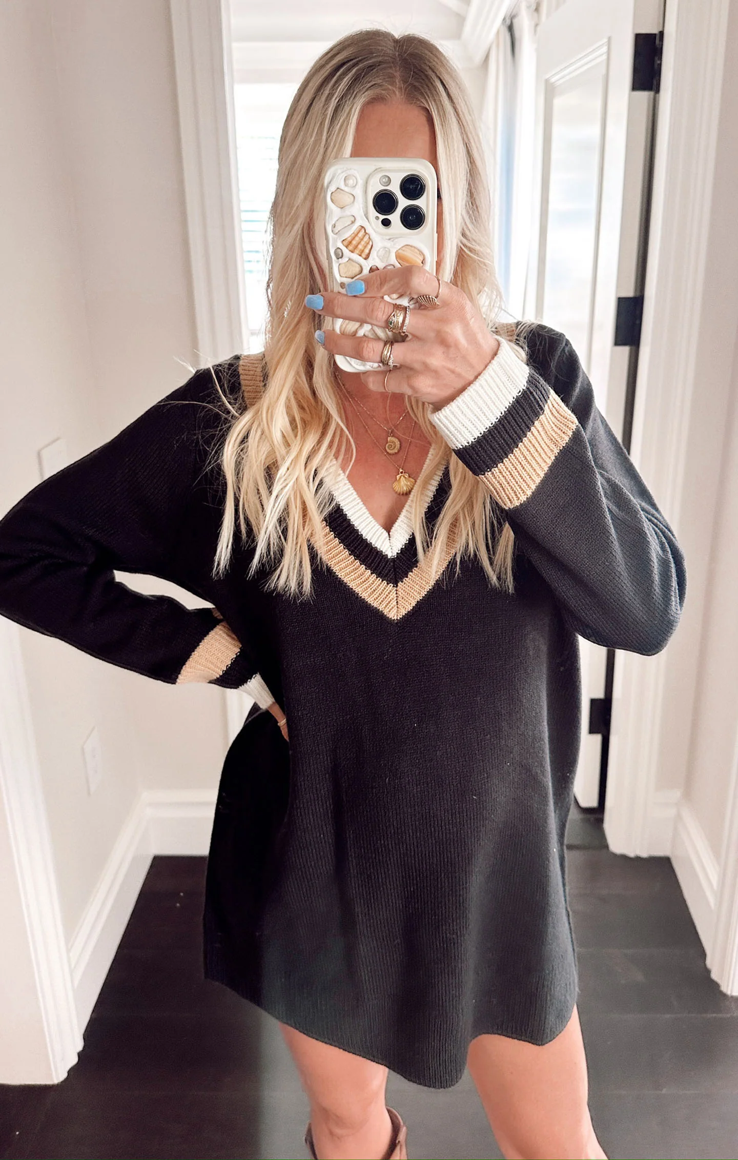Hartford Sweater Dress ~ Black Varsity Stripe Knit - Image 4