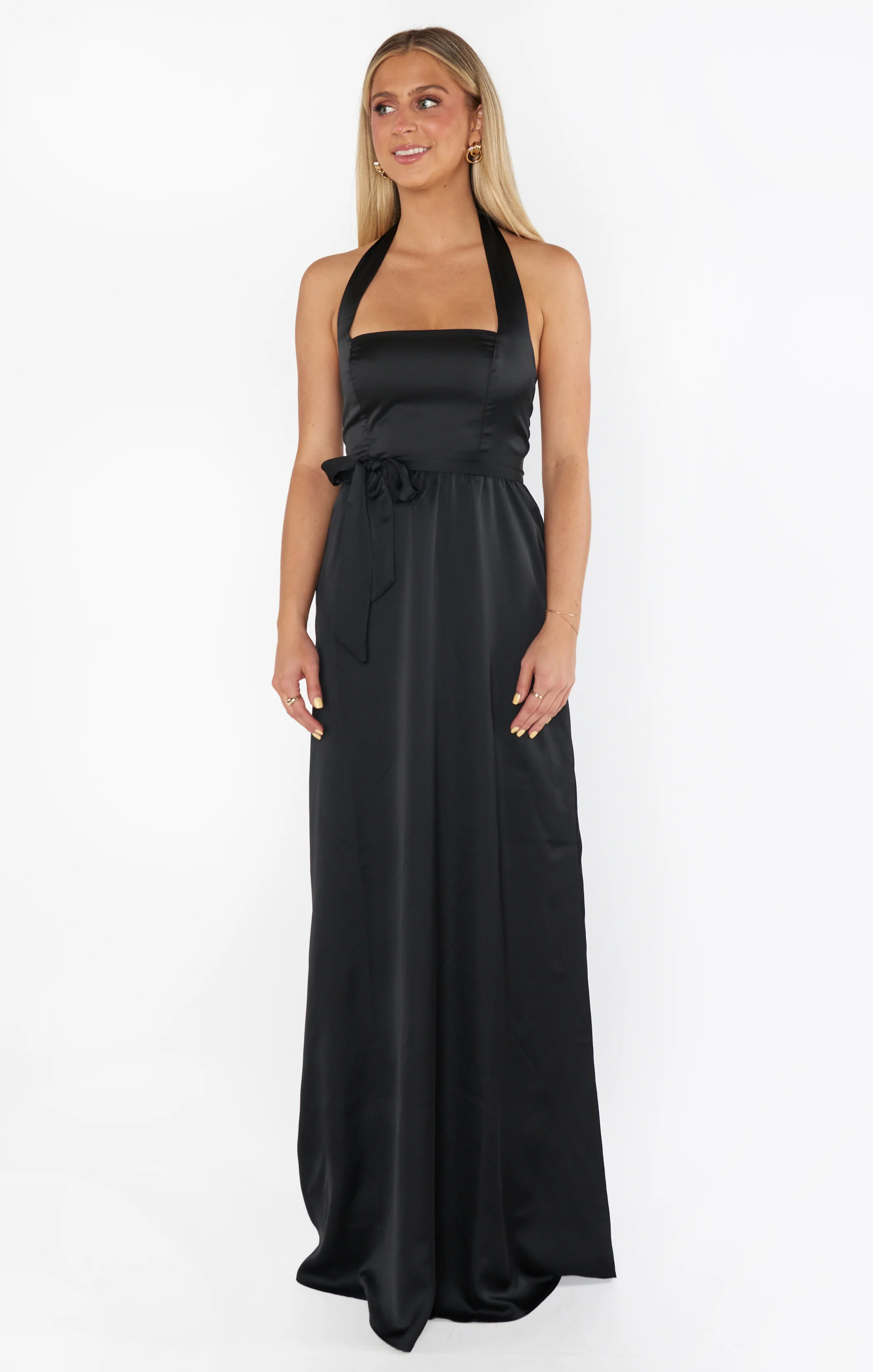 Hazel Halter Maxi Dress ~ Black Luxe Satin - Image 3