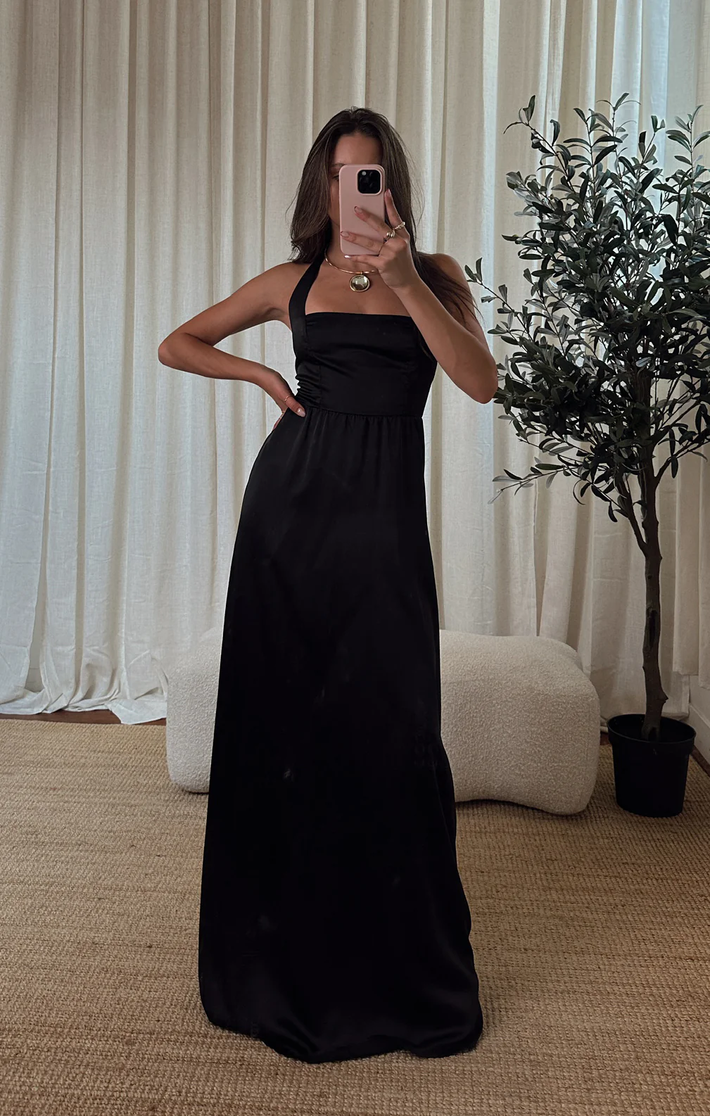 Hazel Halter Maxi Dress ~ Black Luxe Satin - Image 4