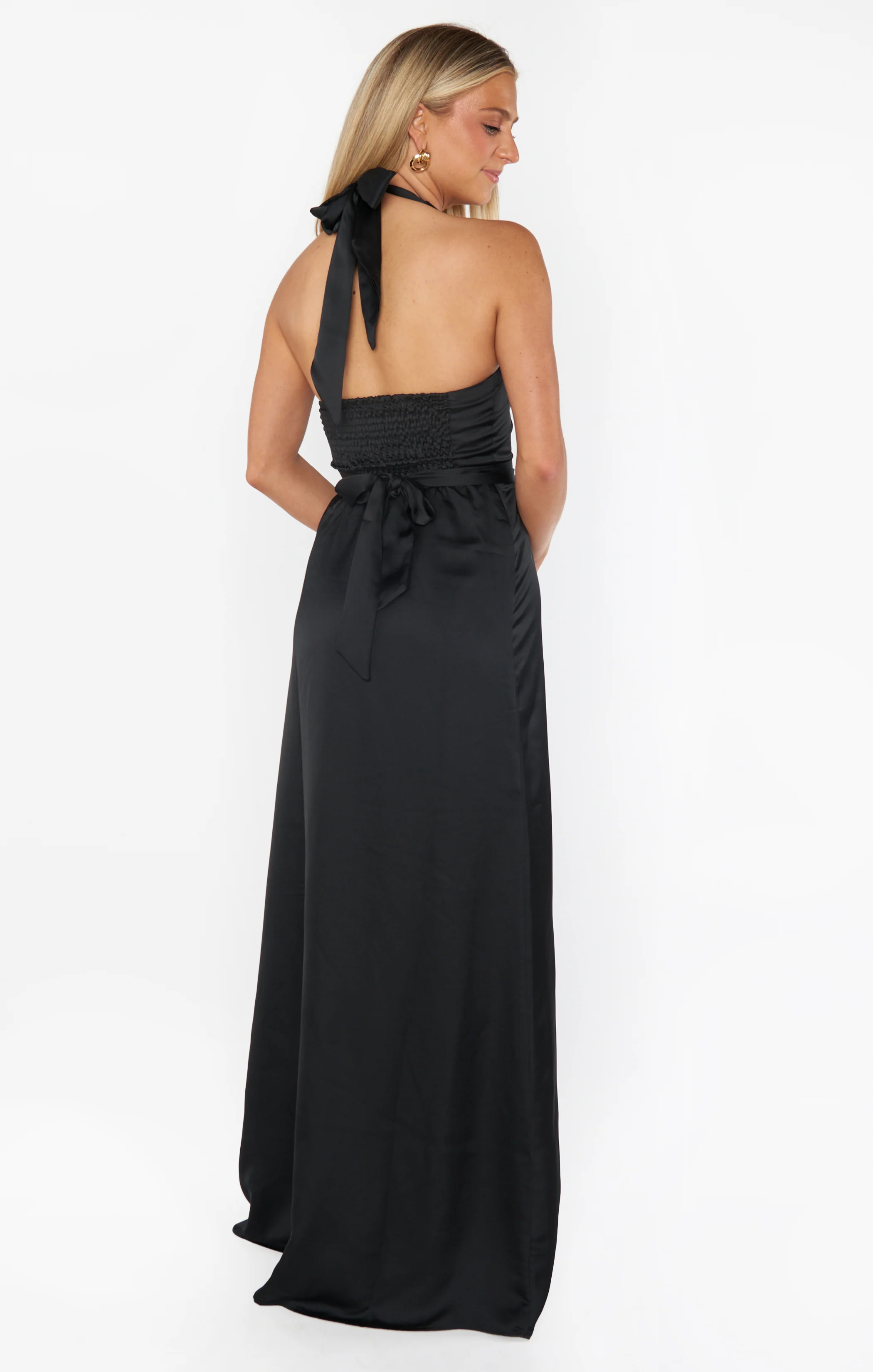 Hazel Halter Maxi Dress ~ Black Luxe Satin - Image 5
