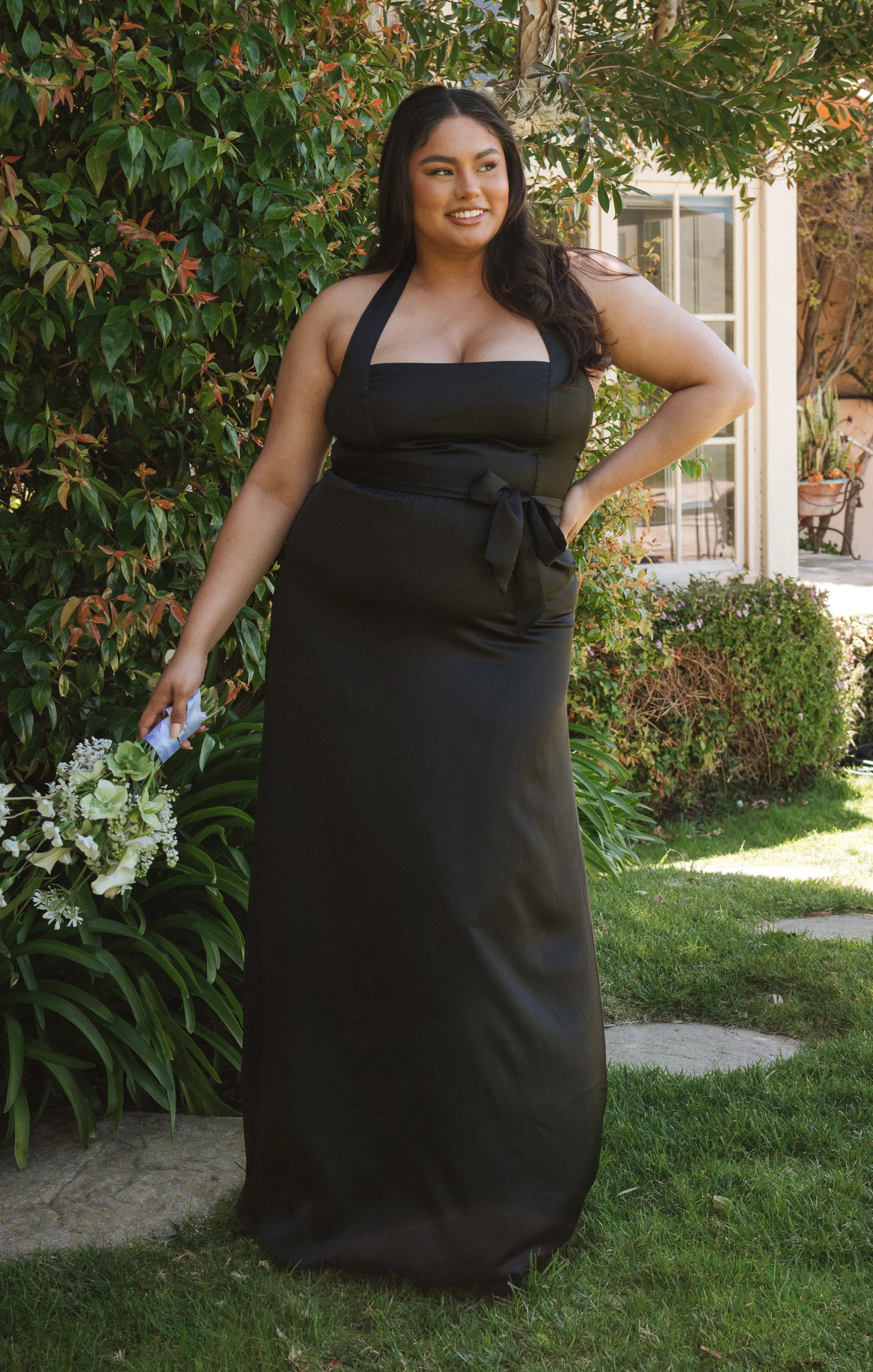 Hazel Halter Maxi Dress ~ Black Luxe Satin - Image 6