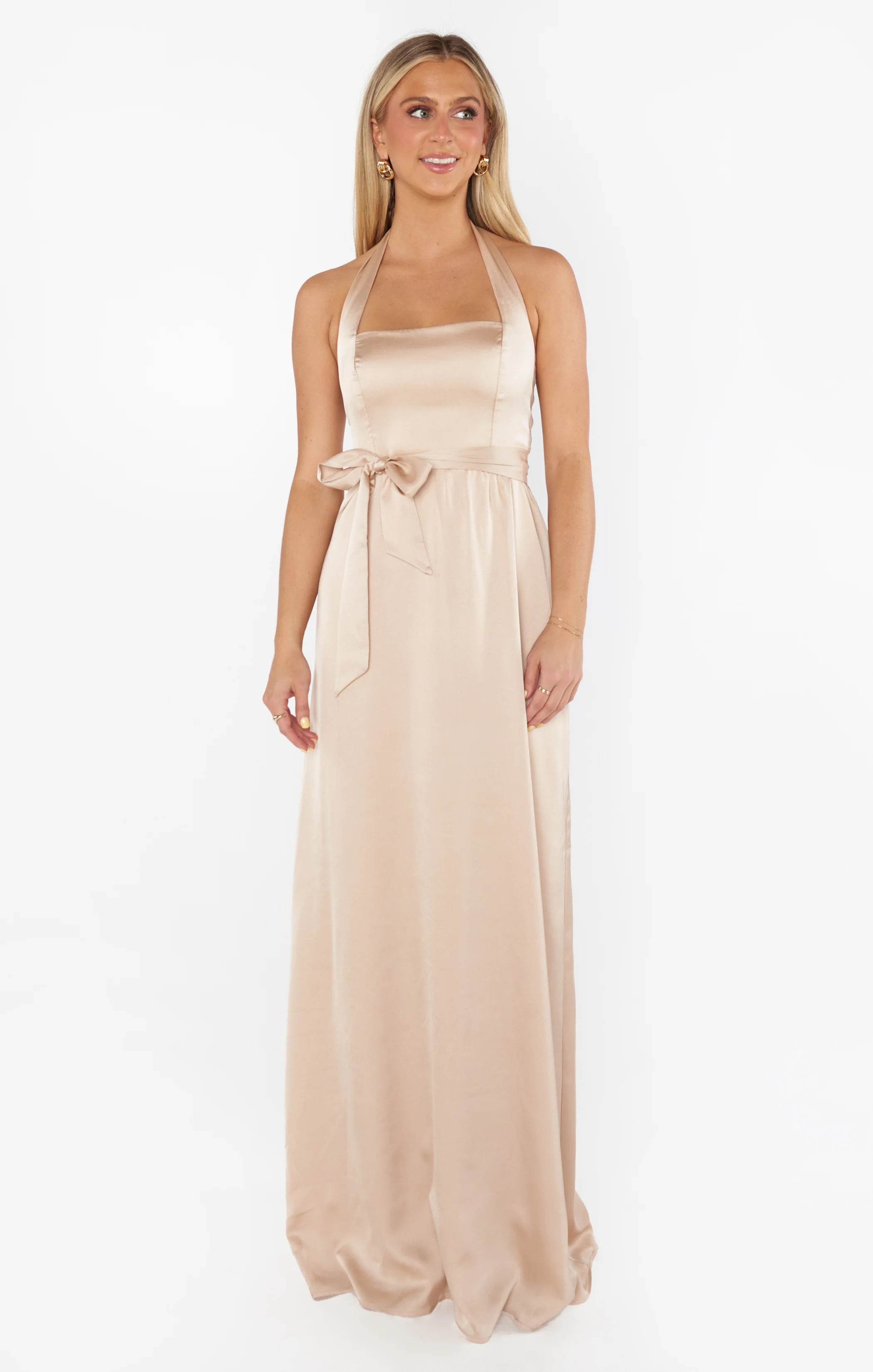 Hazel Halter Maxi Dress ~ Champagne Luxe Satin - Image 4