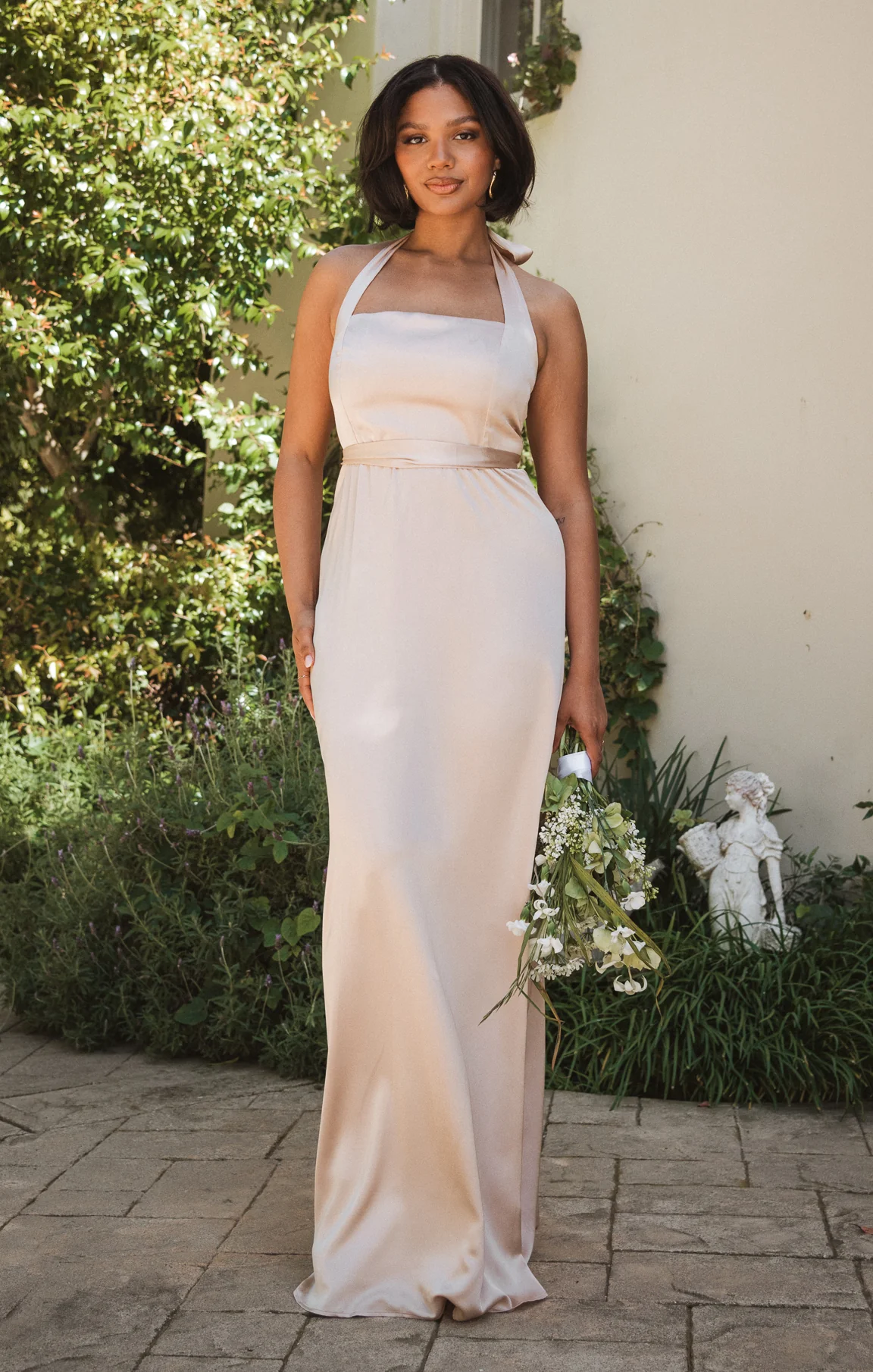 Hazel Halter Maxi Dress ~ Champagne Luxe Satin - Image 5
