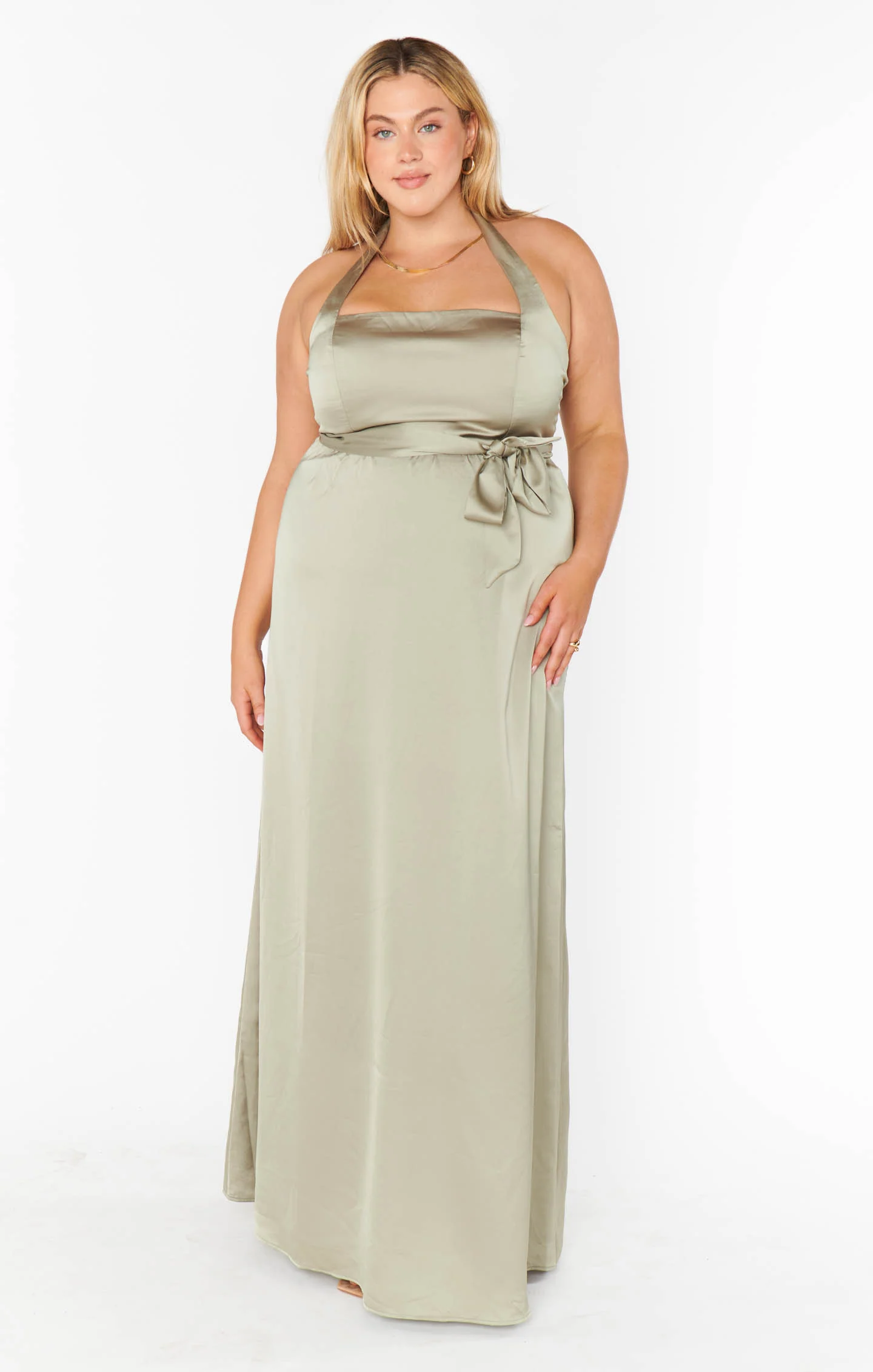 Hazel Halter Maxi Dress ~ Moss Green Luxe Satin - Image 10