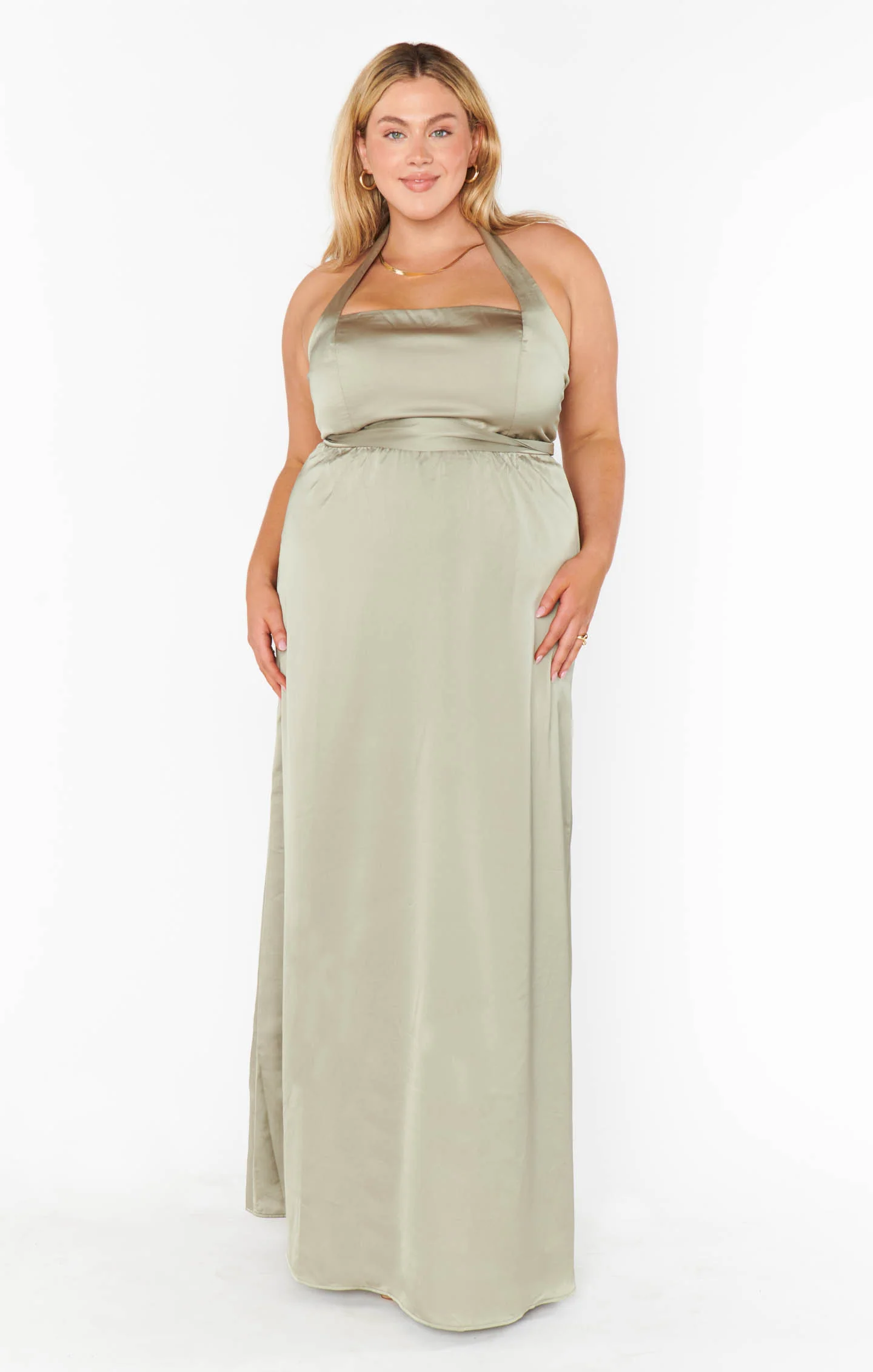 Hazel Halter Maxi Dress ~ Moss Green Luxe Satin - Image 12