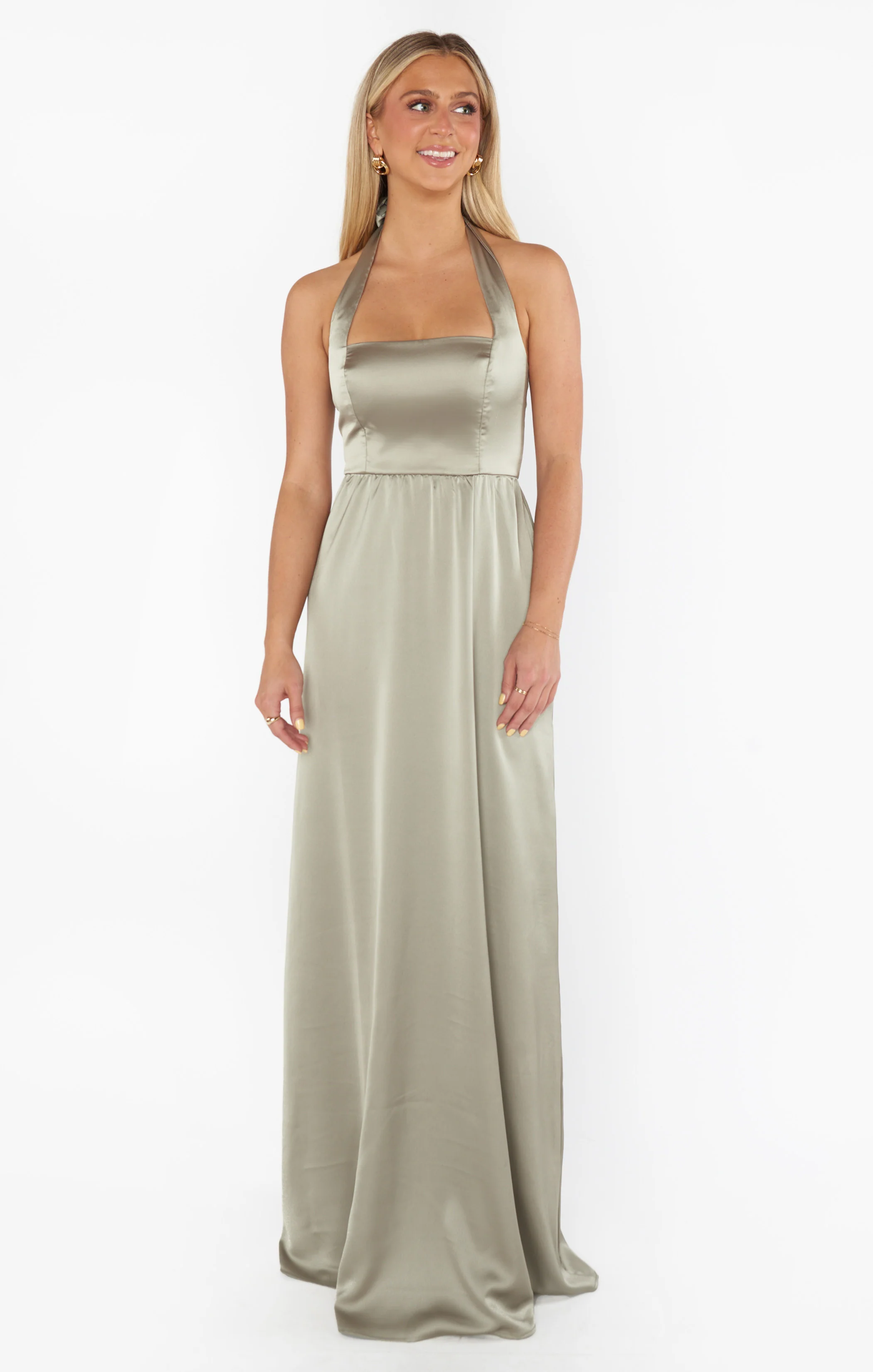 Hazel Halter Maxi Dress ~ Moss Green Luxe Satin - Image 5