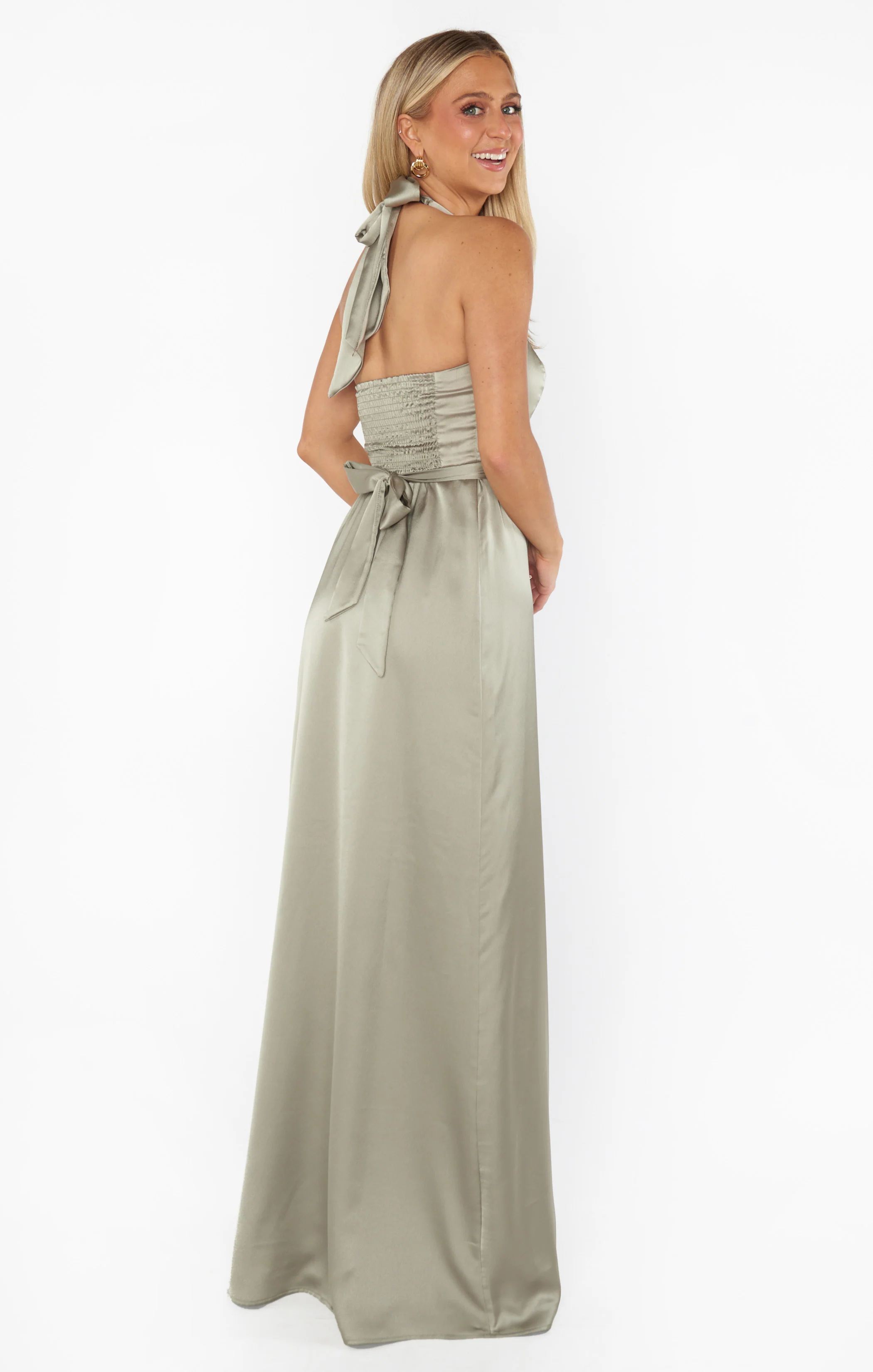 Hazel Halter Maxi Dress ~ Moss Green Luxe Satin - Image 7