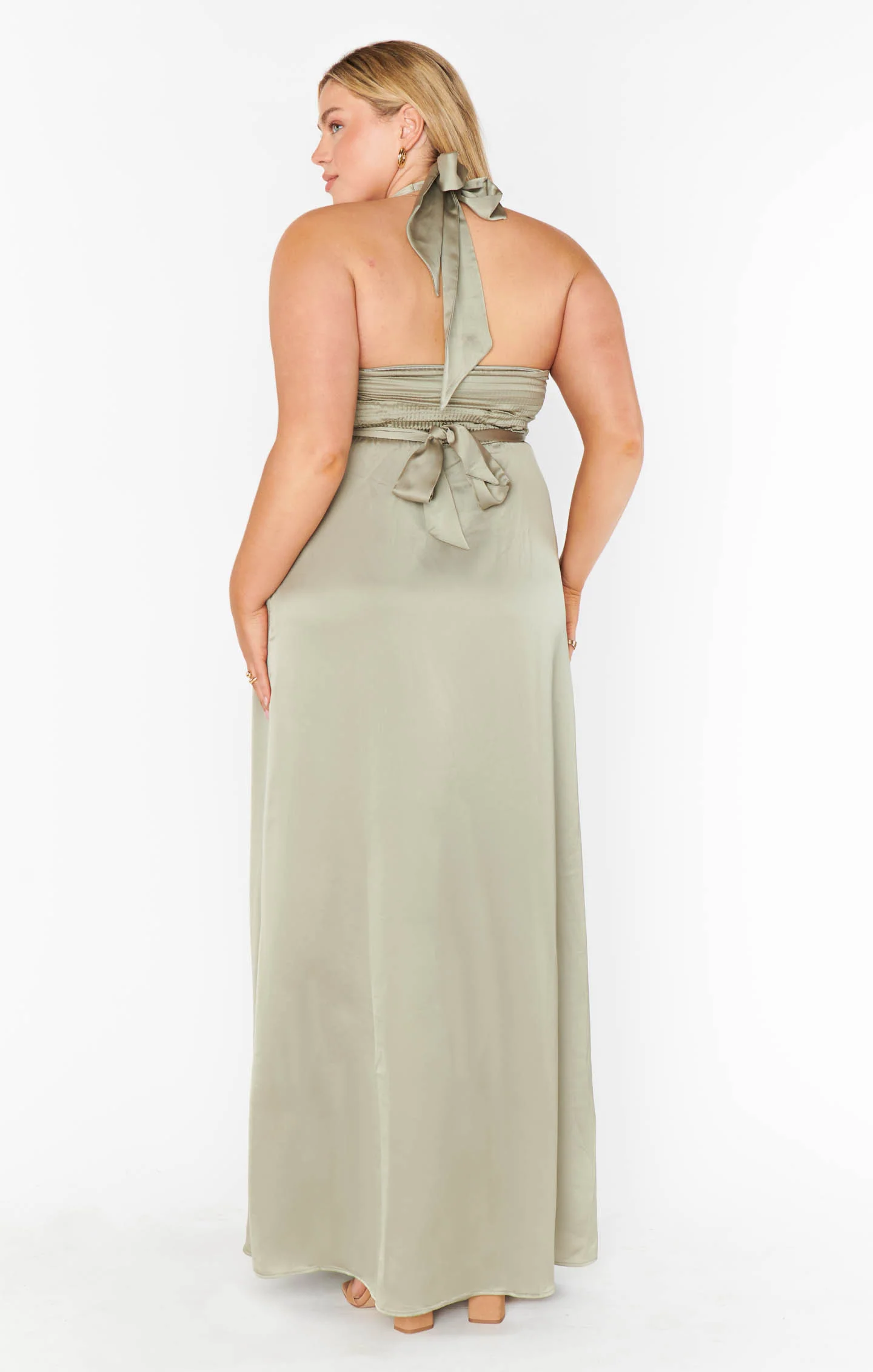 Hazel Halter Maxi Dress ~ Moss Green Luxe Satin - Image 8