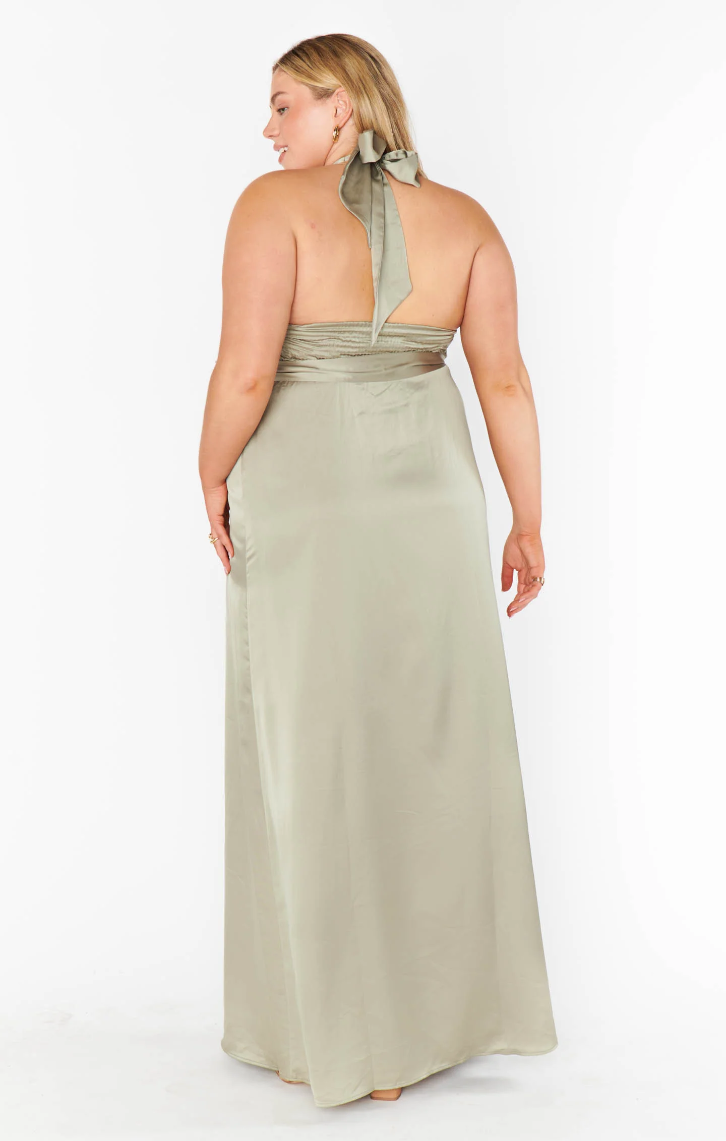 Hazel Halter Maxi Dress ~ Moss Green Luxe Satin - Image 9