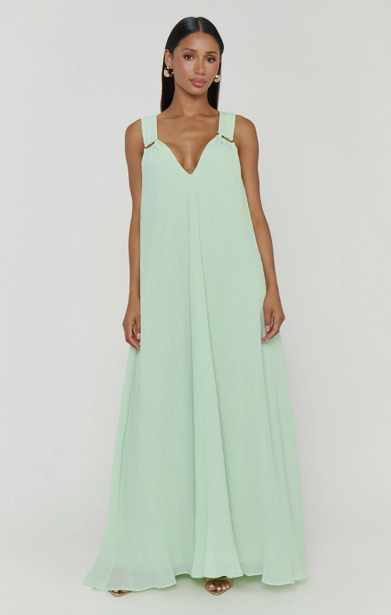 Heidi Maxi Dress ~ Pistachio Pleated Chiffon - Image 3