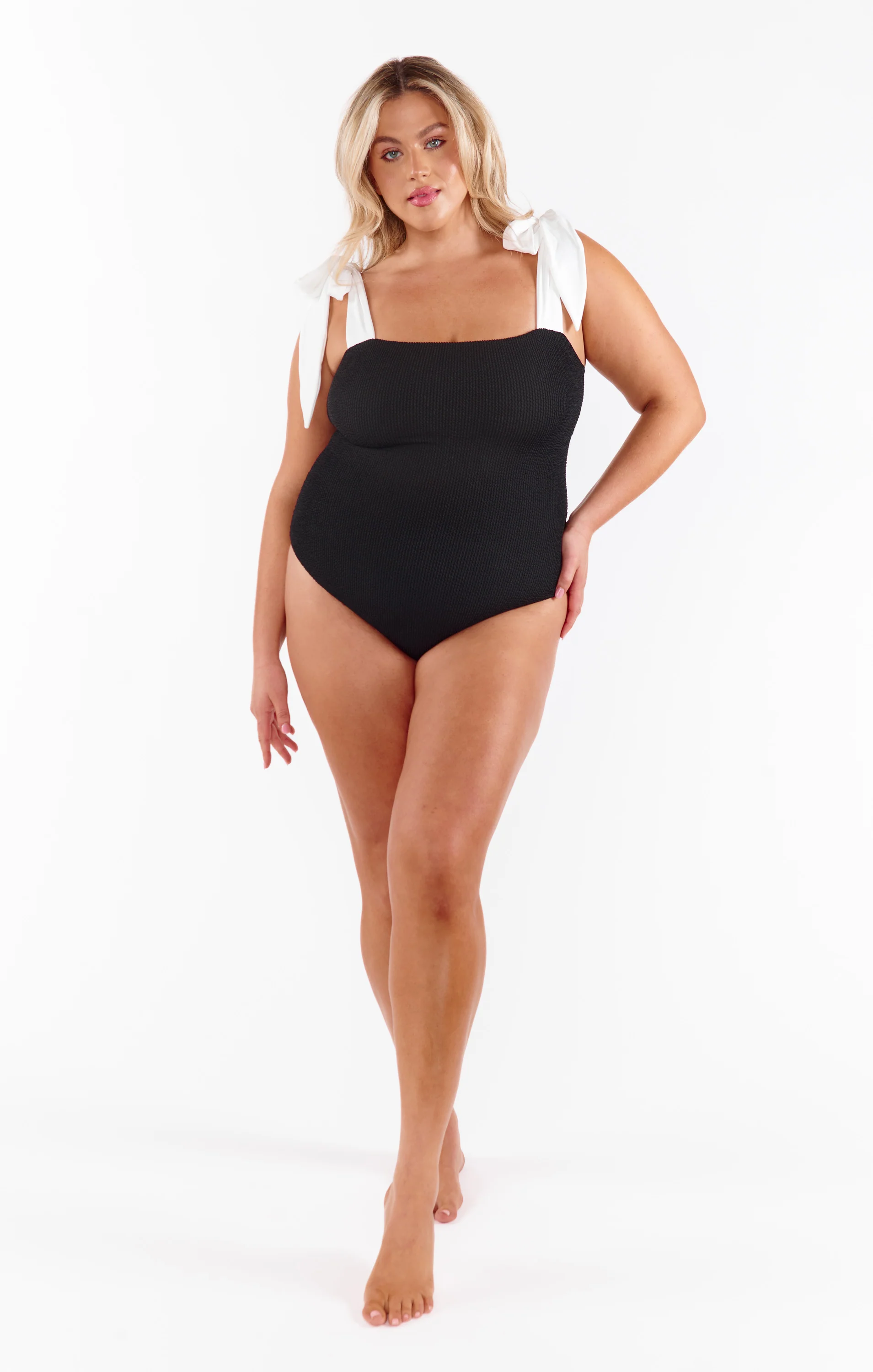 Hudson One Piece ~ Black Scrunch with White Bow - Image 11