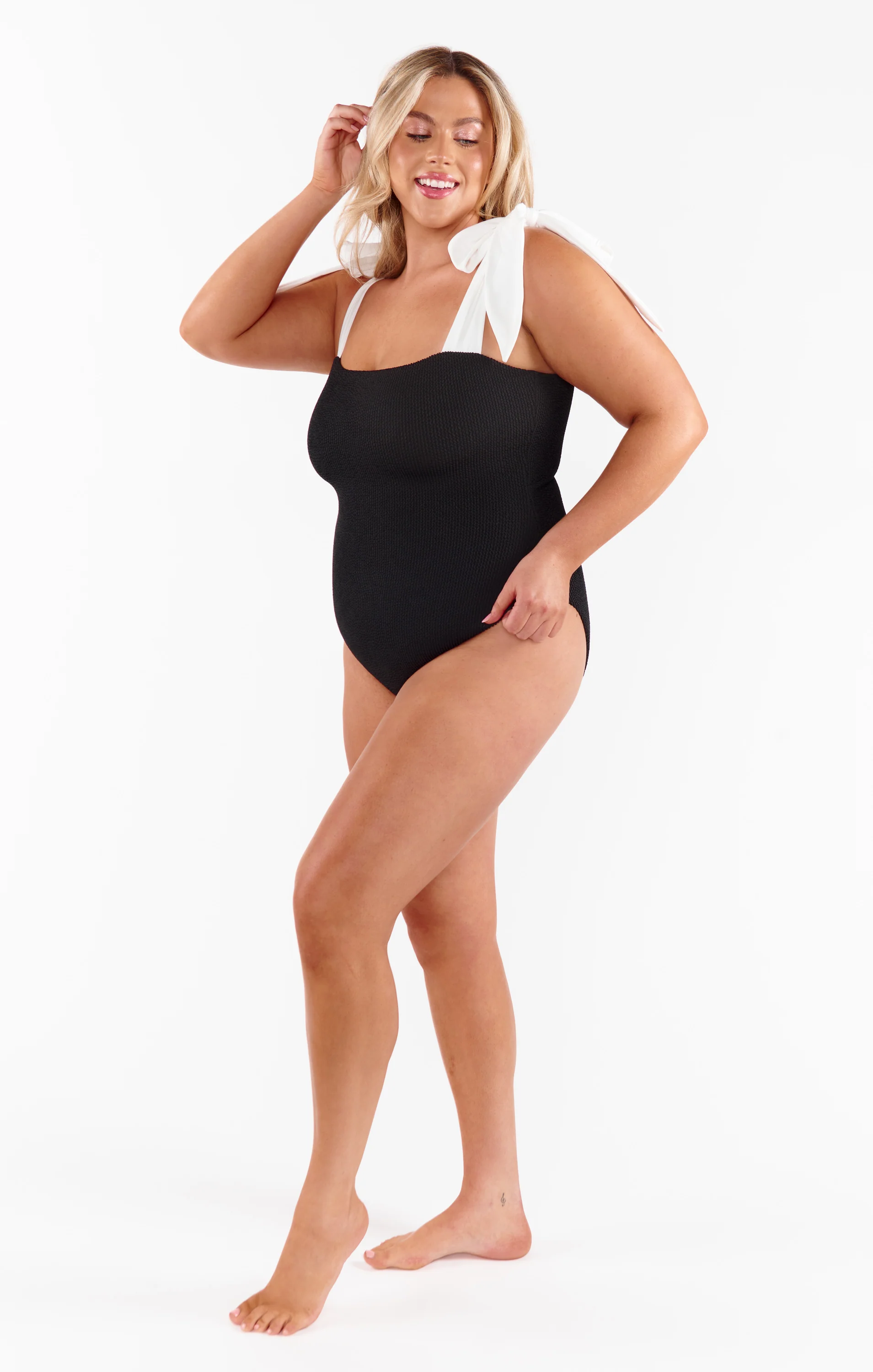 Hudson One Piece ~ Black Scrunch with White Bow - Image 12