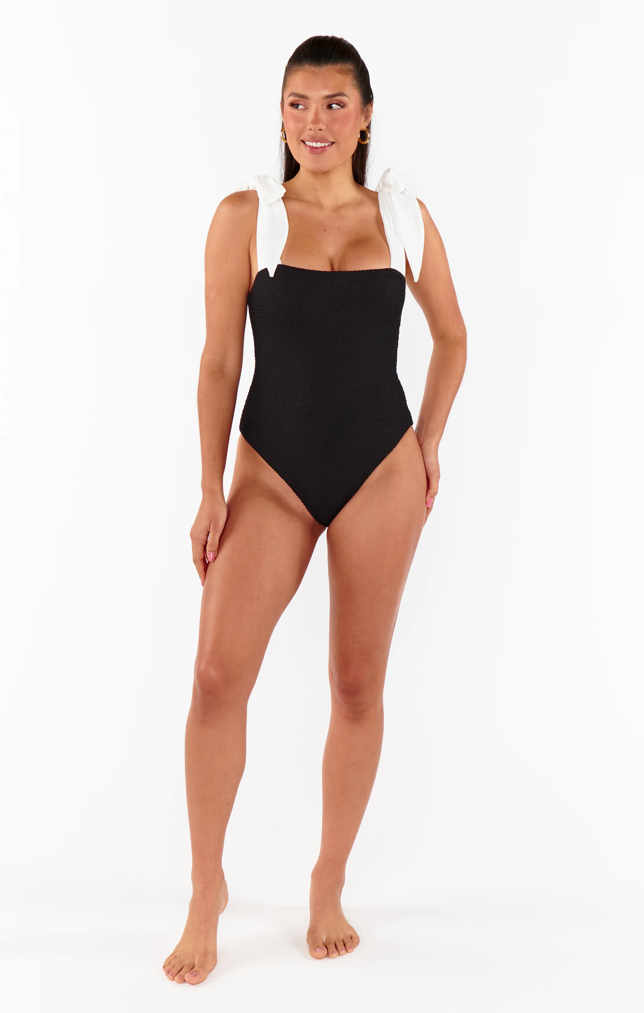 Hudson One Piece ~ Black Scrunch with White Bow - Image 14