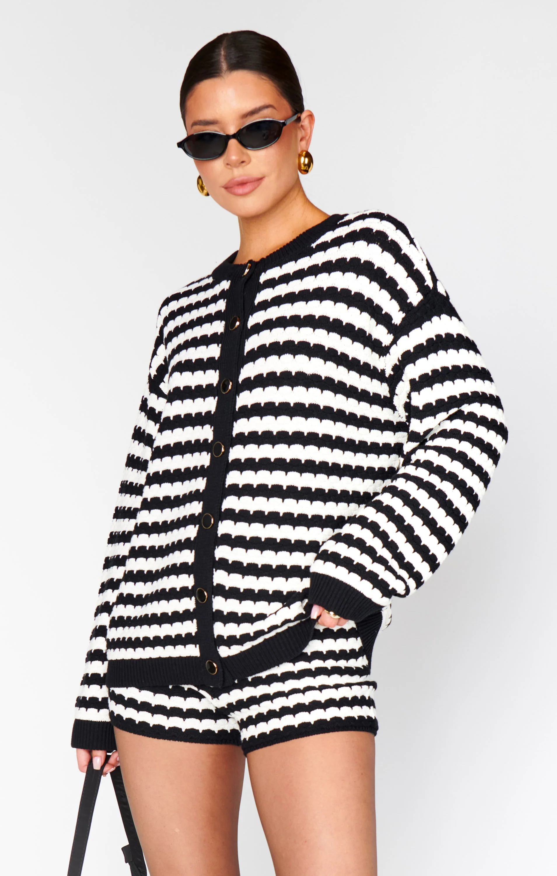 Inez Cardigan ~ Black and White Stripe Knit - Image 2