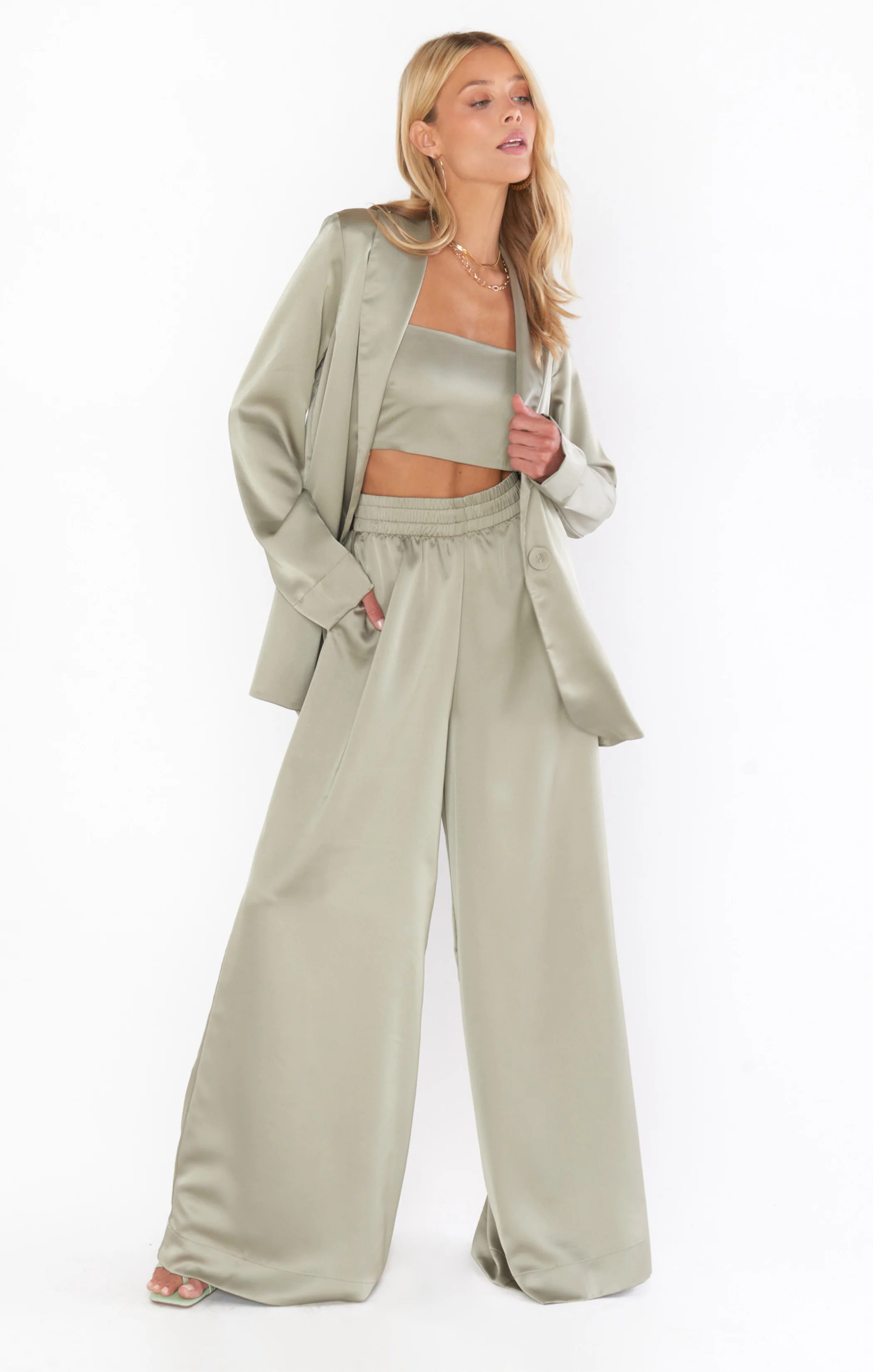 Irwin Pants ~ Moss Green Luxe Satin - Image 4