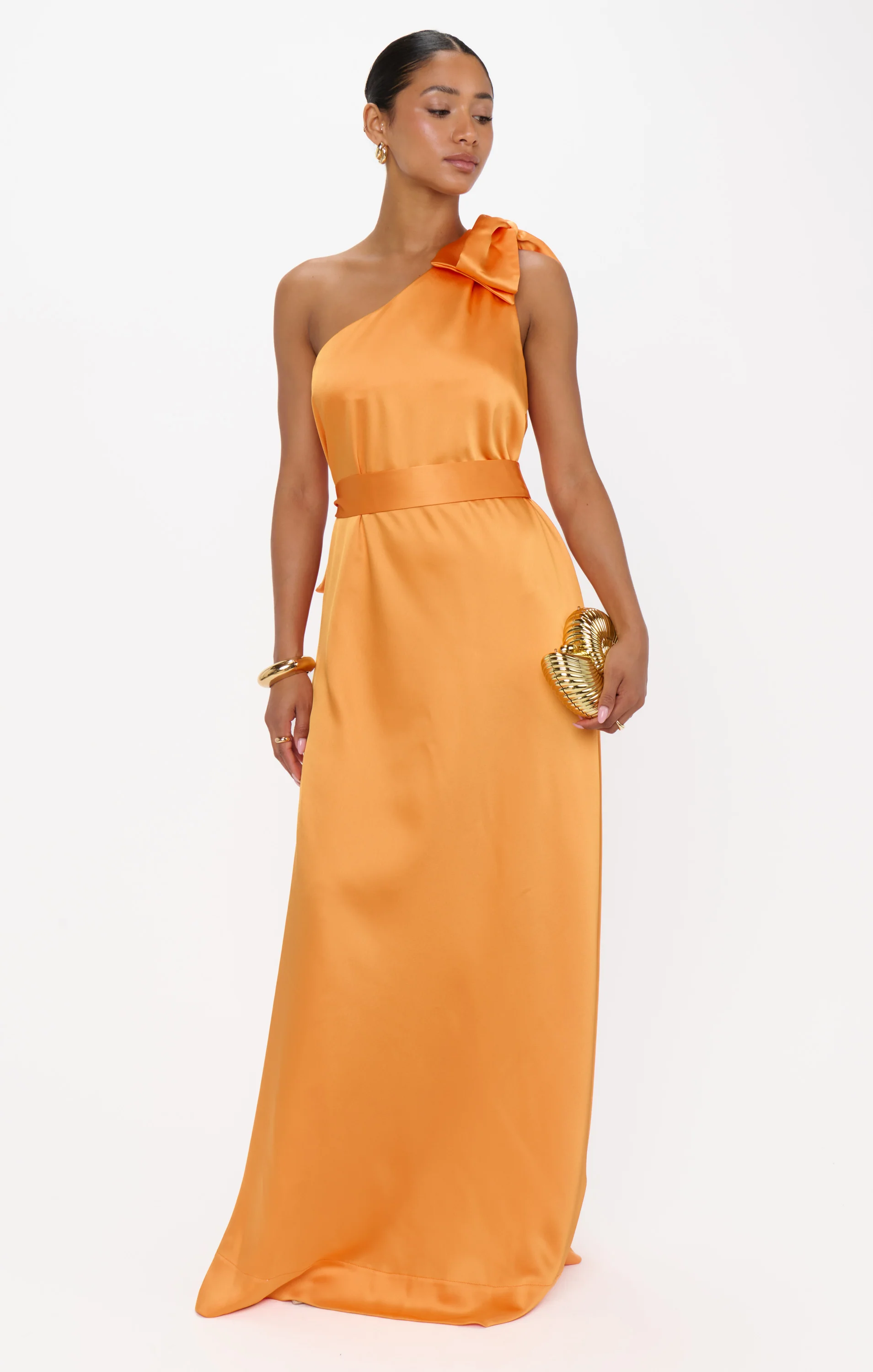 Jackie Maxi Dress ~ Tangerine Fluid Satin - Image 3