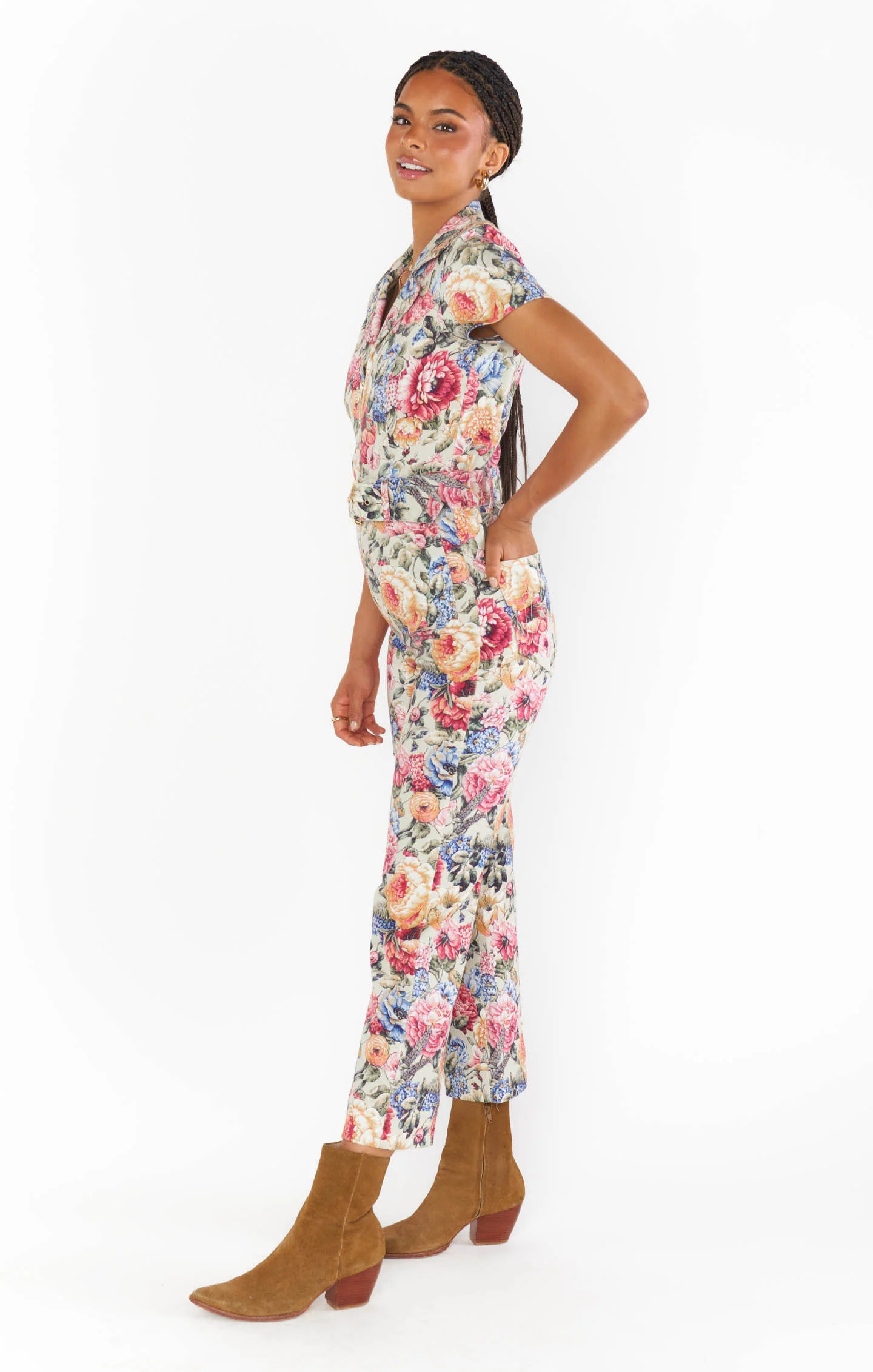 Jacksonville Short Sleeve Cropped Jumpsuit ~ Sage Dusty Meadows Denim - Image 6