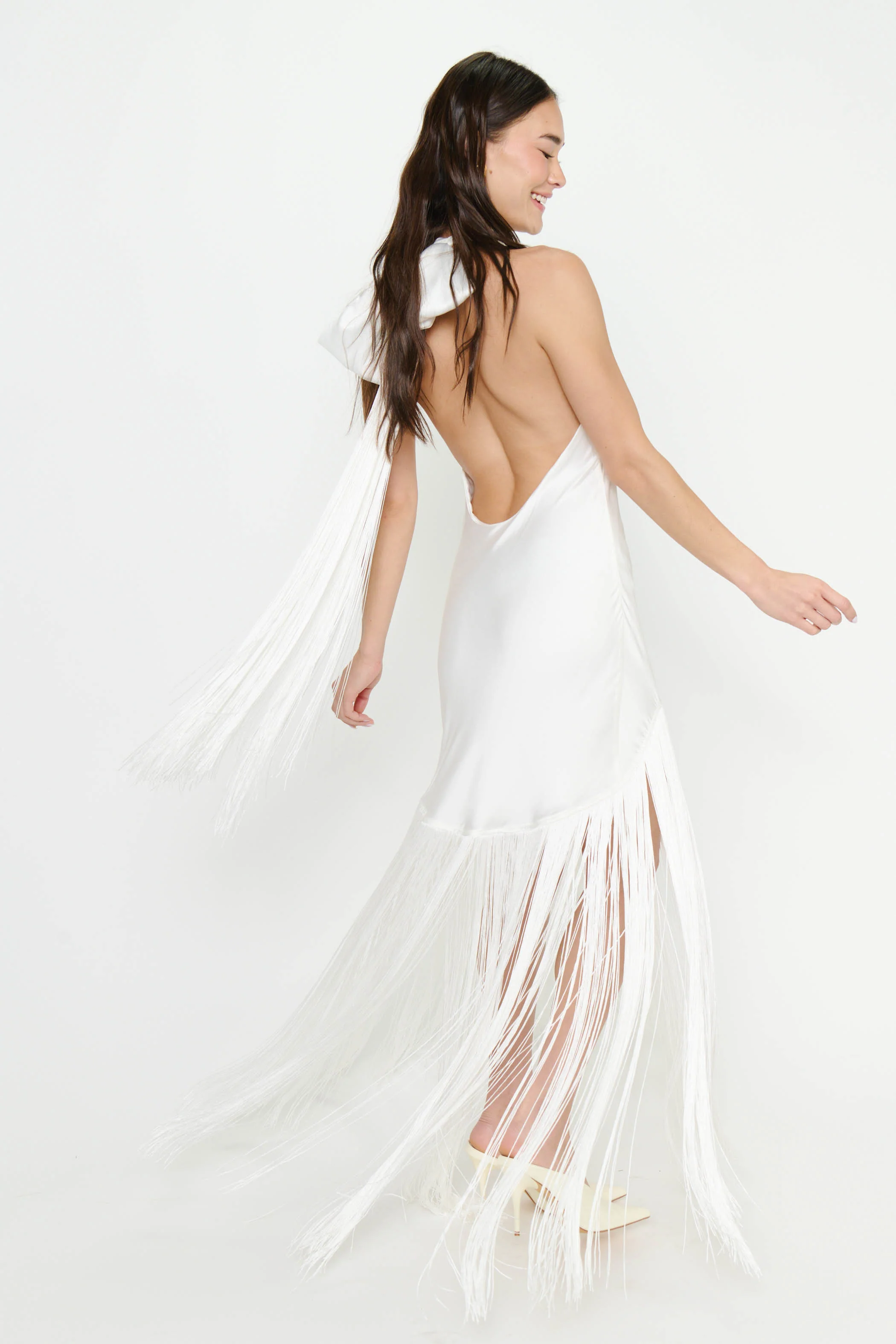 Jasmine Fringe Maxi Dress ~ Ivory Luxe Satin - Image 5