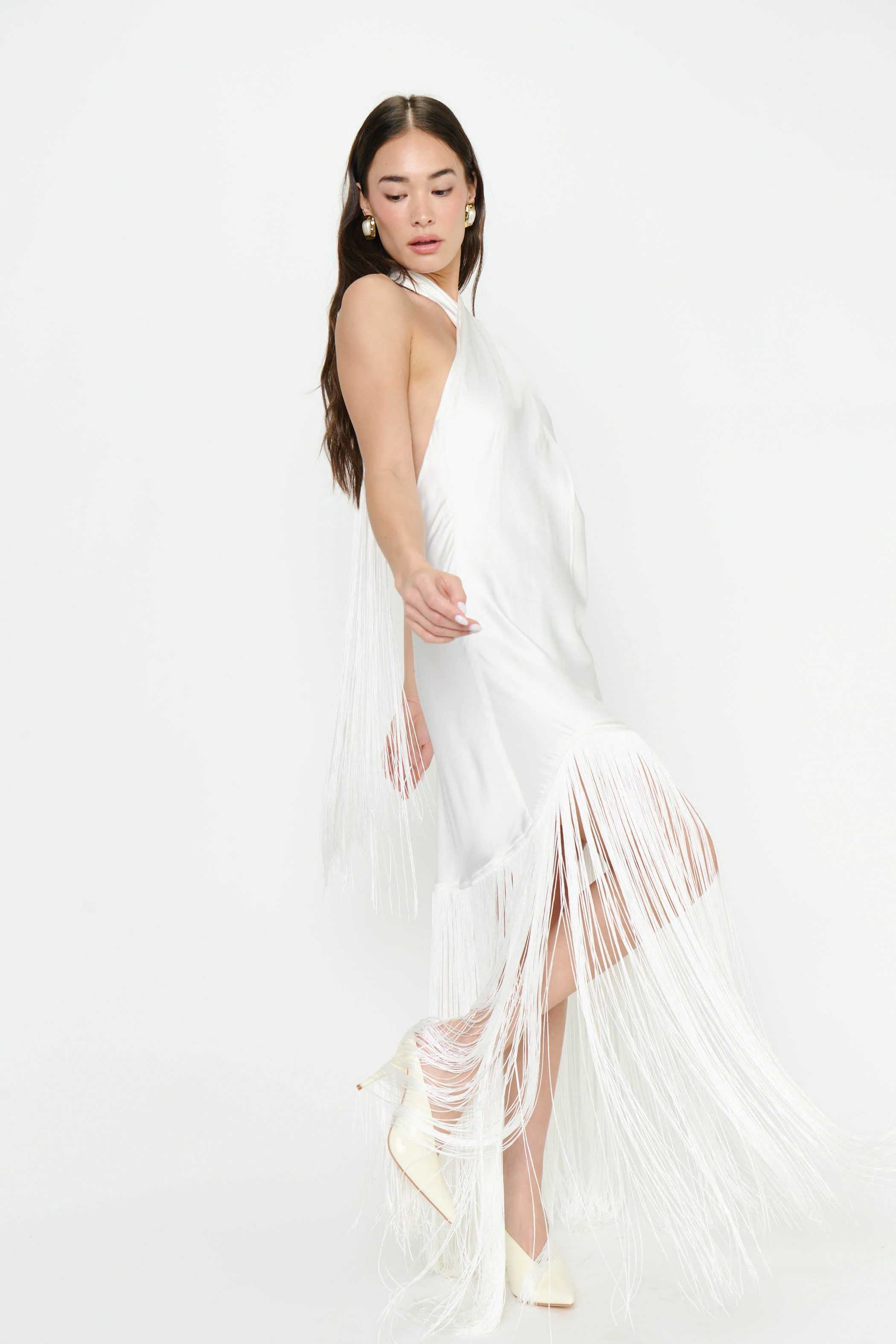 Jasmine Fringe Maxi Dress ~ Ivory Luxe Satin - Image 9