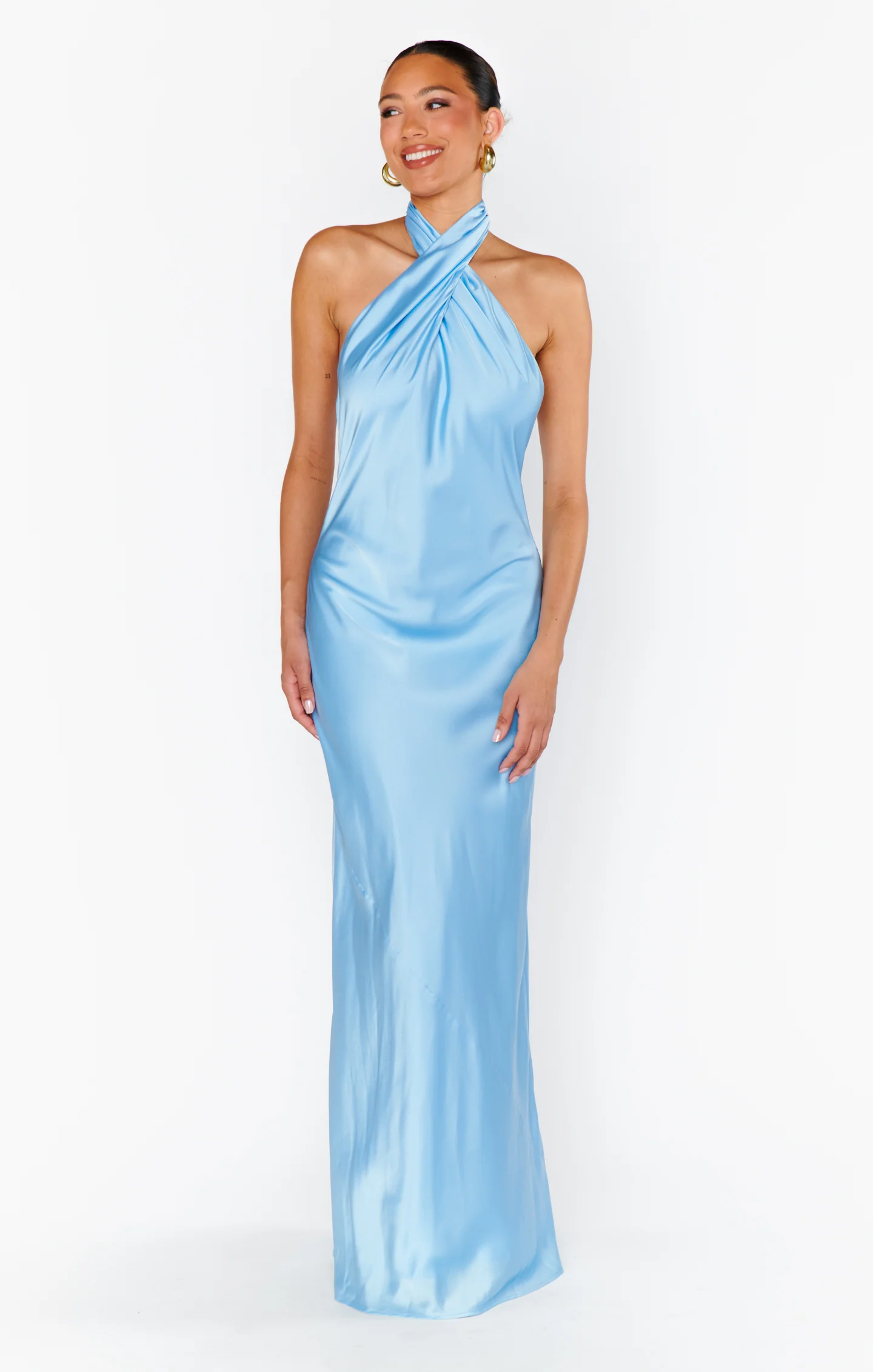 Jasmine Halter Maxi Dress ~ Baby Blue Luxe Satin - Image 5