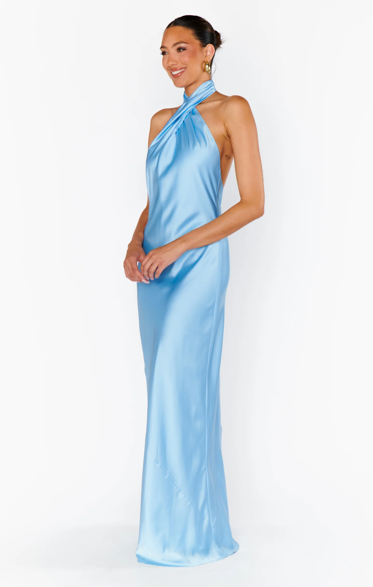 Jasmine Halter Maxi Dress ~ Baby Blue Luxe Satin - Image 7